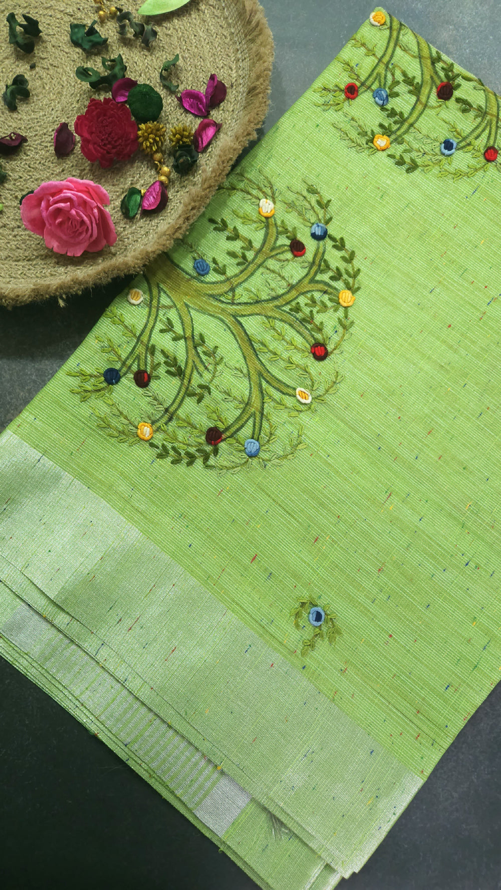 Bright Green Embroidery Saree