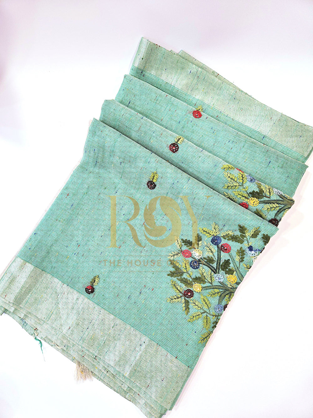 Firozi Green Embroidery Saree