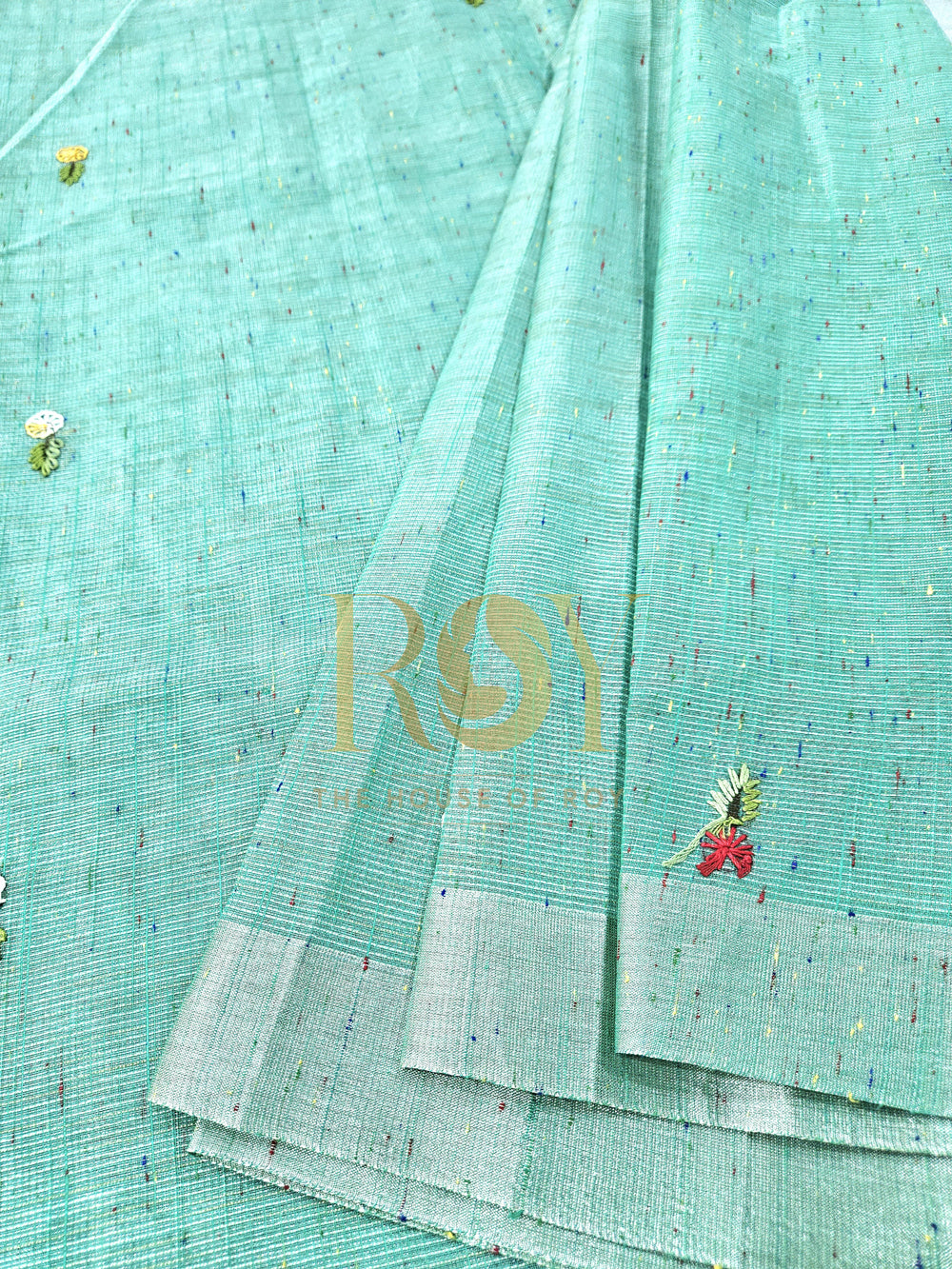 Firozi Green Embroidery Saree