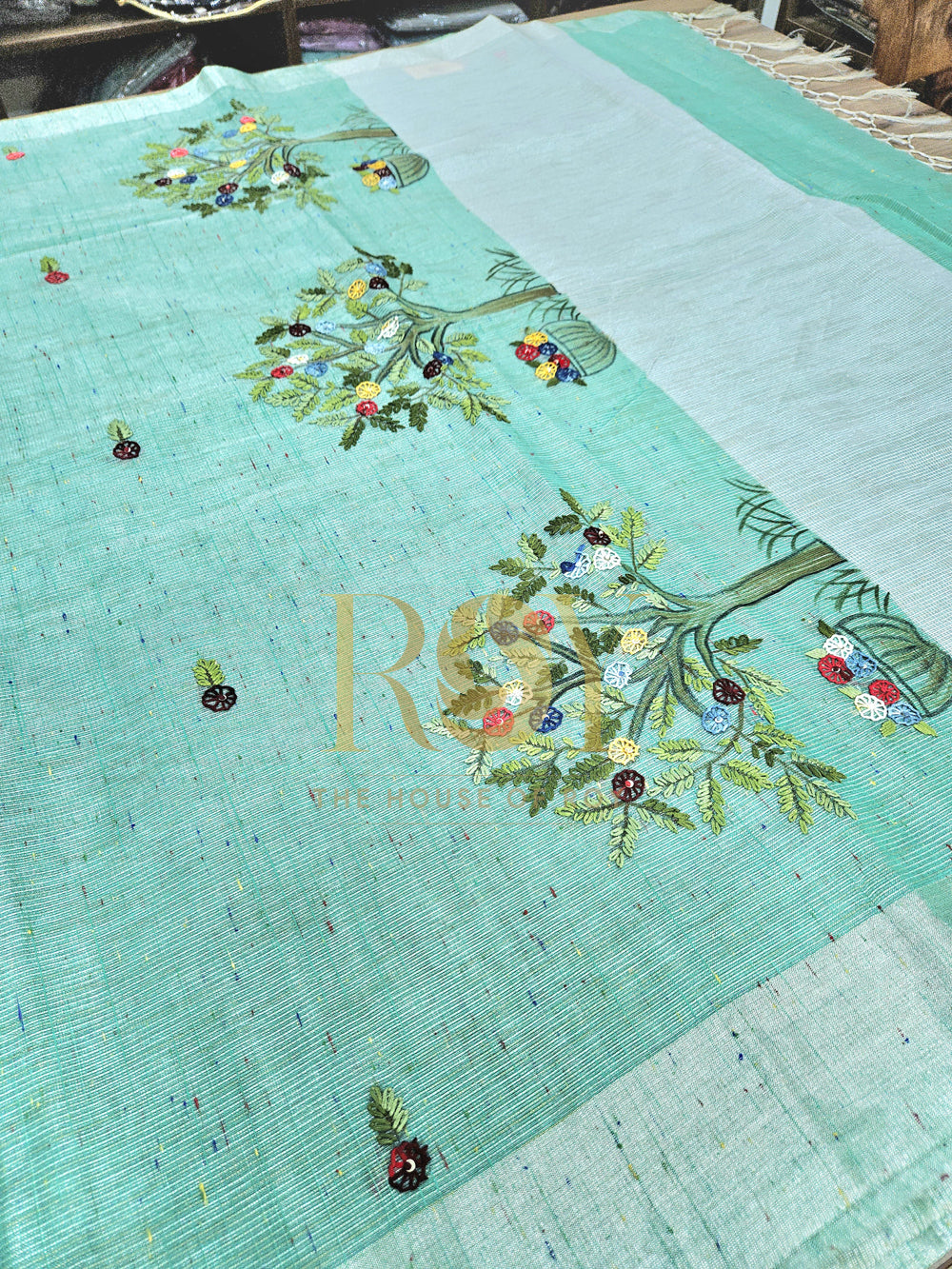 Firozi Green Embroidery Saree