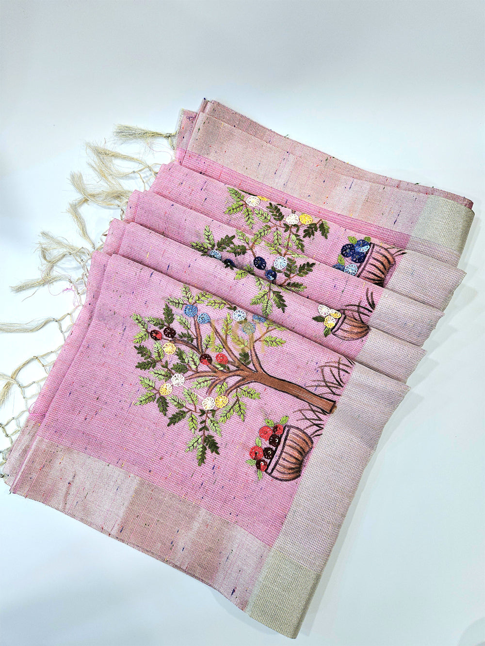 Elegant Pink Embroidery Saree
