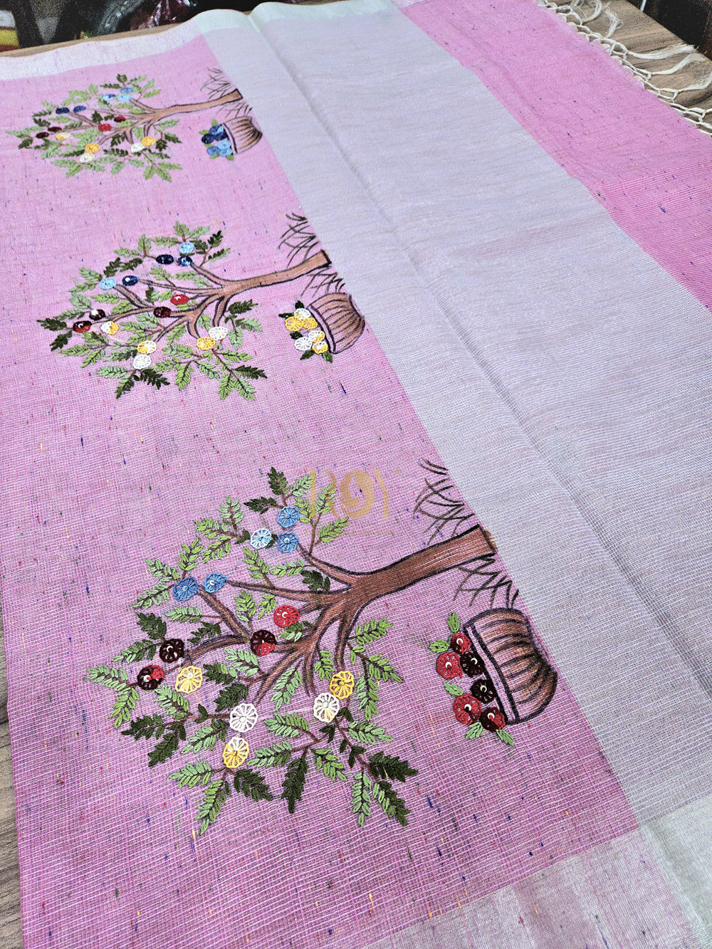 Elegant Pink Embroidery Saree