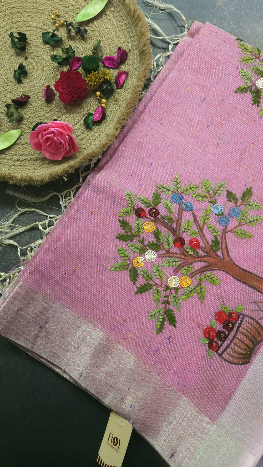 Elegant Pink Embroidery Saree