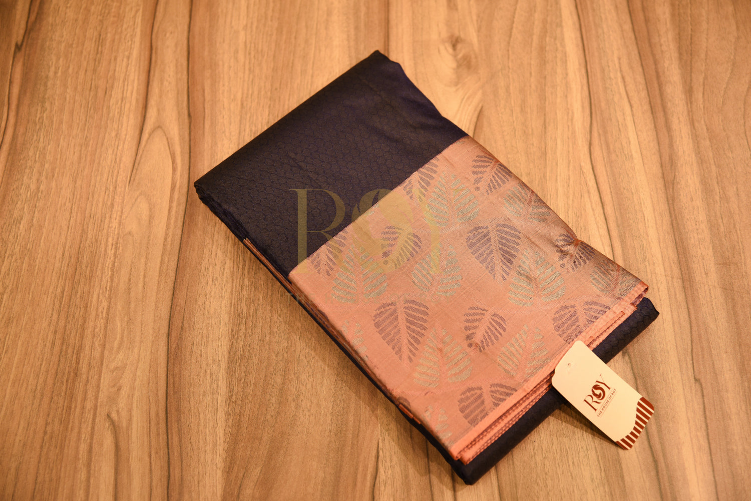 Navy Blue Pure Silk Saree with Contrast Fancy Border