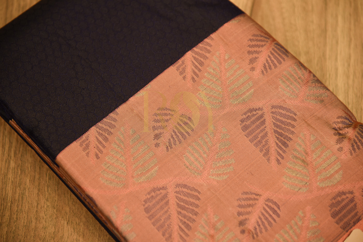 Navy Blue Pure Silk Saree with Contrast Fancy Border