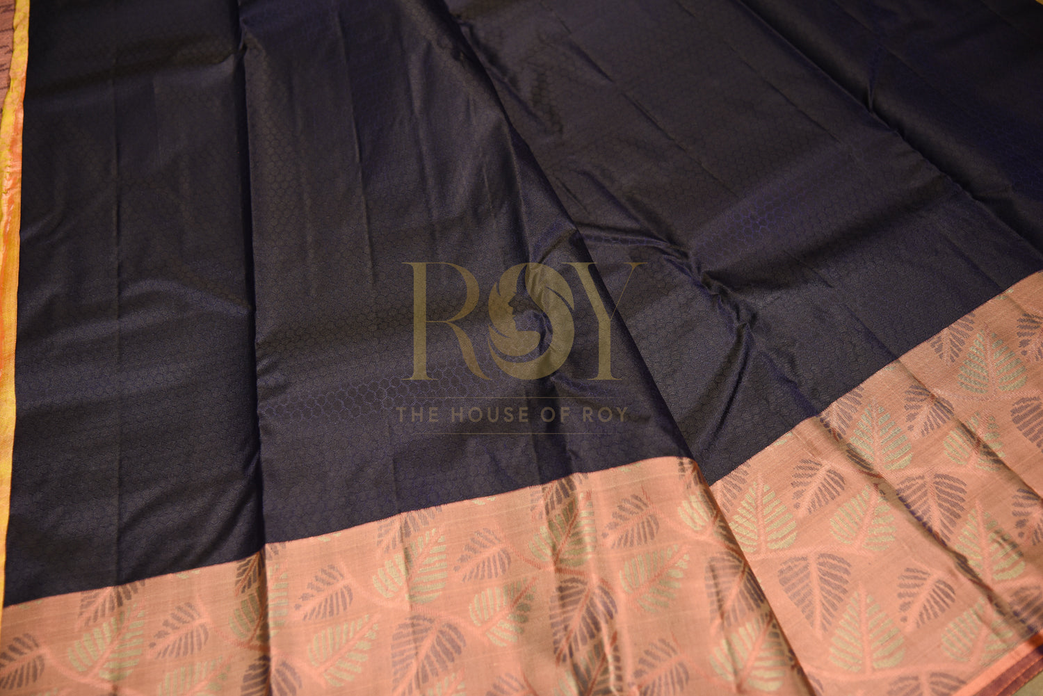 Navy Blue Pure Silk Saree with Contrast Fancy Border