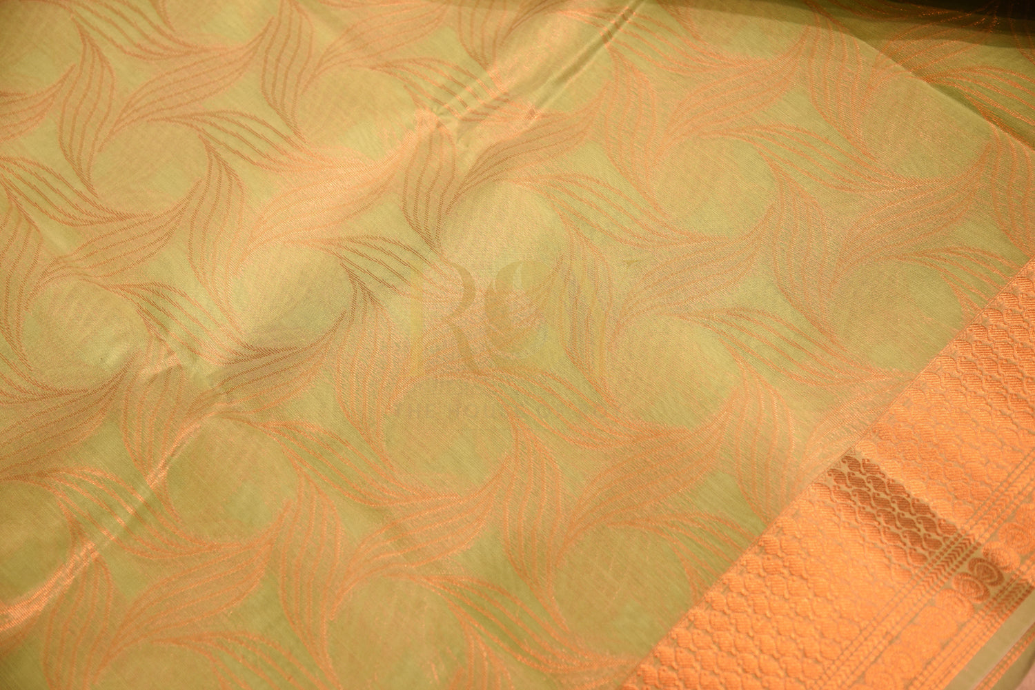 Cotton Saree with Fancy Jari Motif in Pastel Green