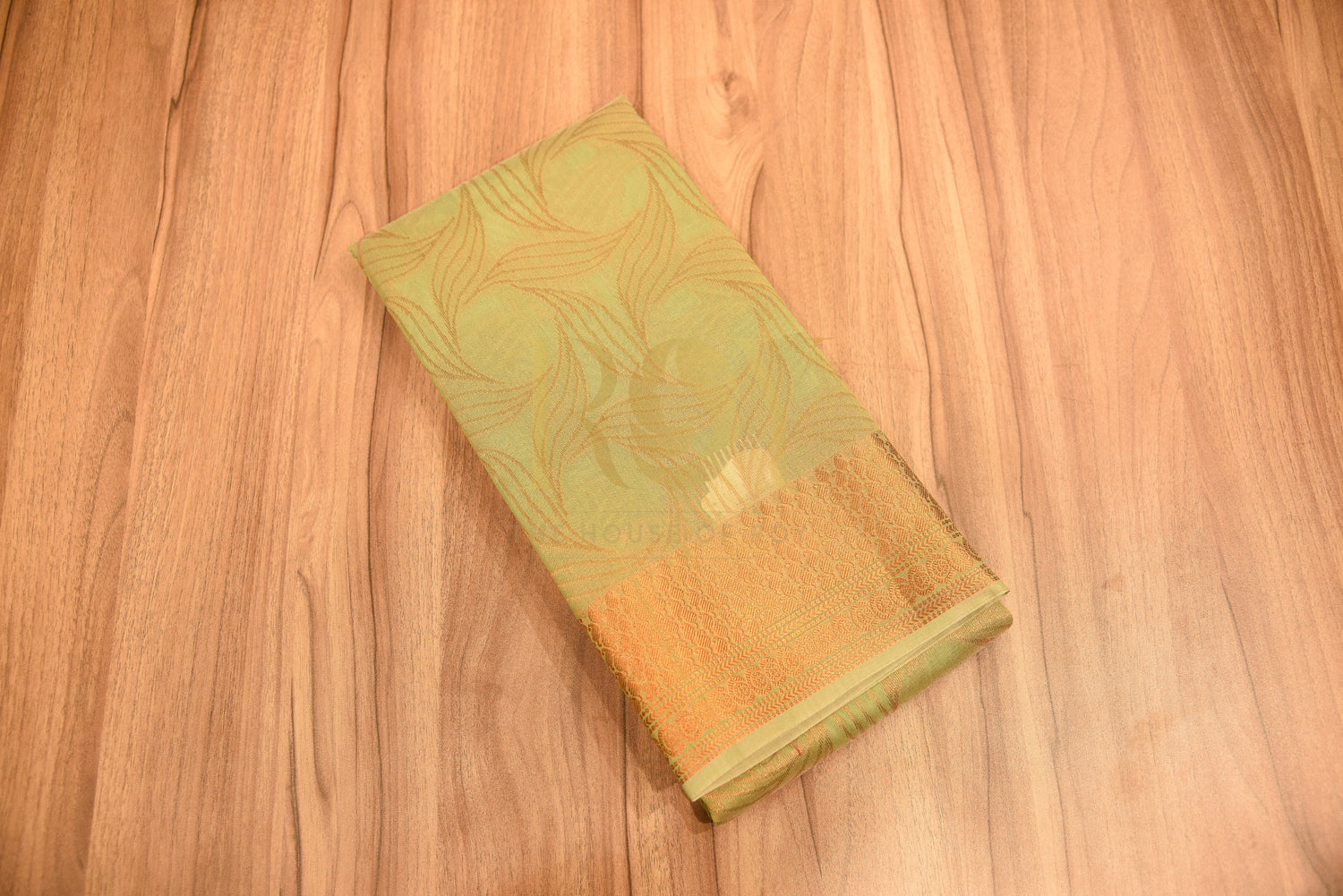 Cotton Saree with Fancy Jari Motif in Pastel Green