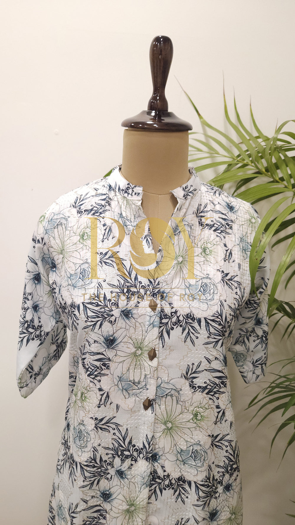 Blue & Green Floral Printed Kurti