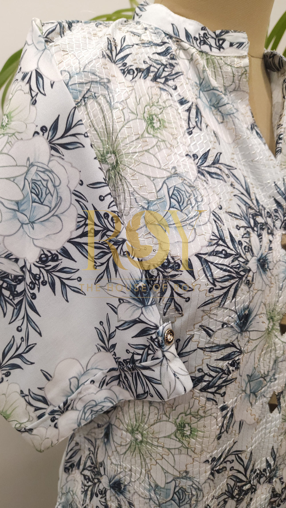 Blue & Green Floral Printed Kurti