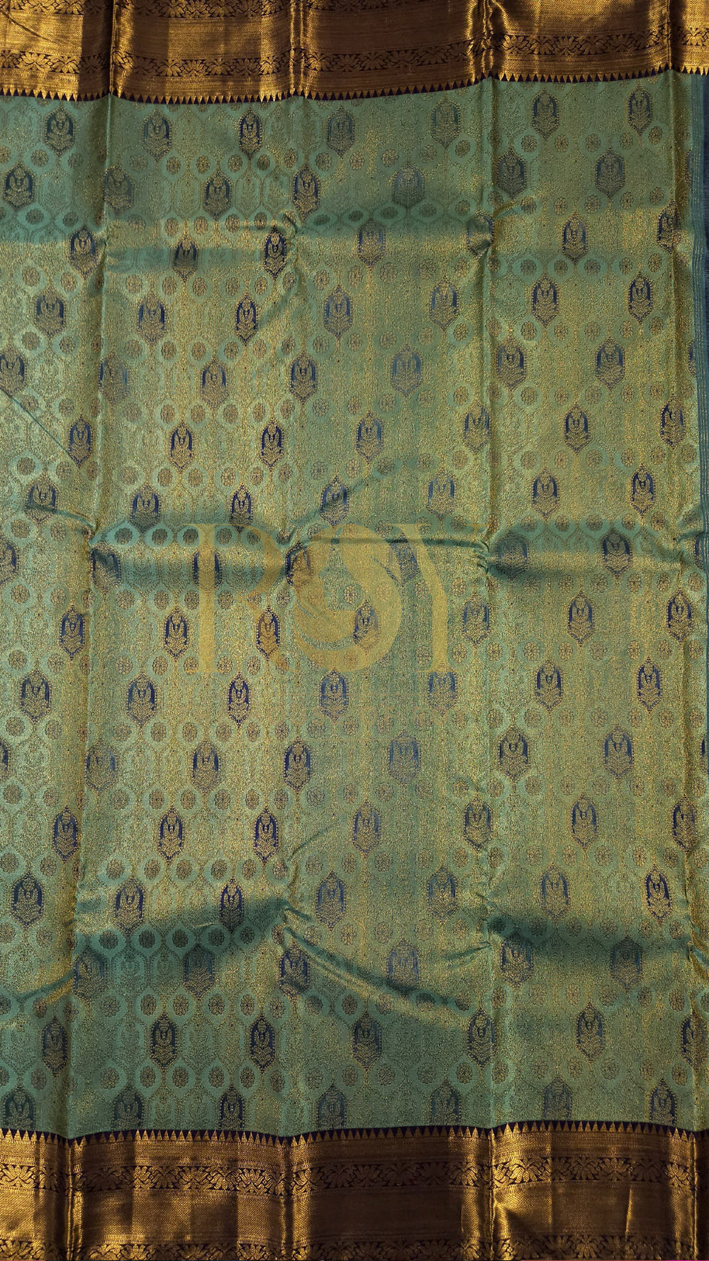 Sea blue honeycomb pure Kancheepuram silk saree