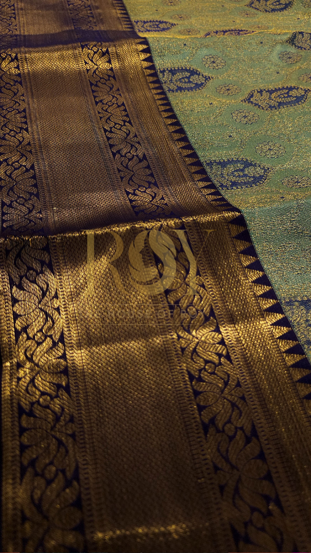 Sea blue honeycomb pure Kancheepuram silk saree