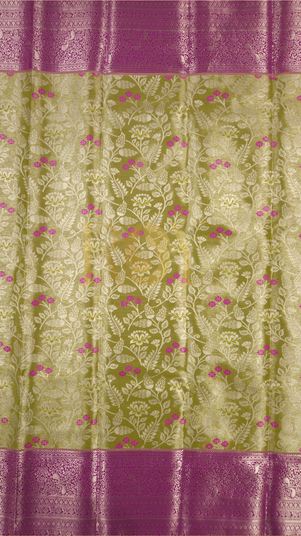 Lime Green Silver Jari Tissue Jacquard Saree