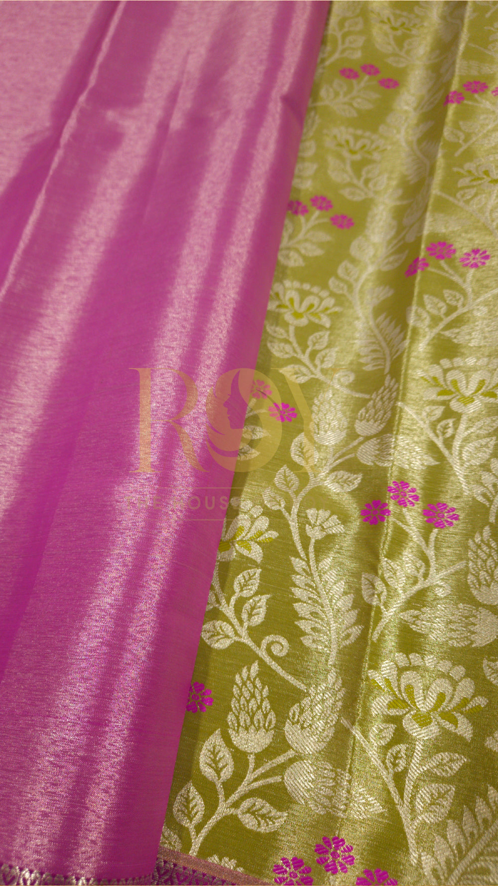 Lime Green Silver Jari Tissue Jacquard Saree