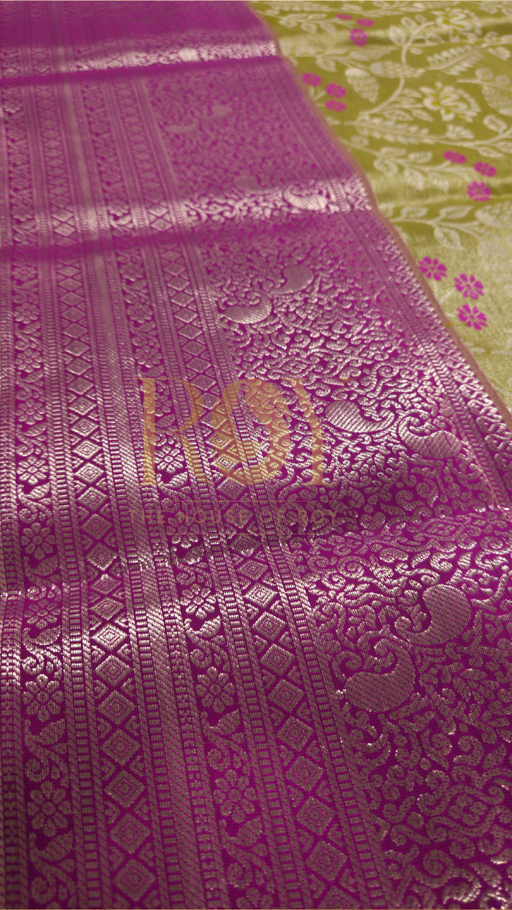 Lime Green Silver Jari Tissue Jacquard Saree