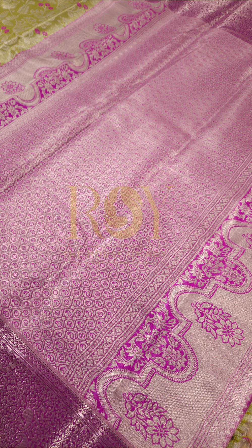 Lime Green Silver Jari Tissue Jacquard Saree