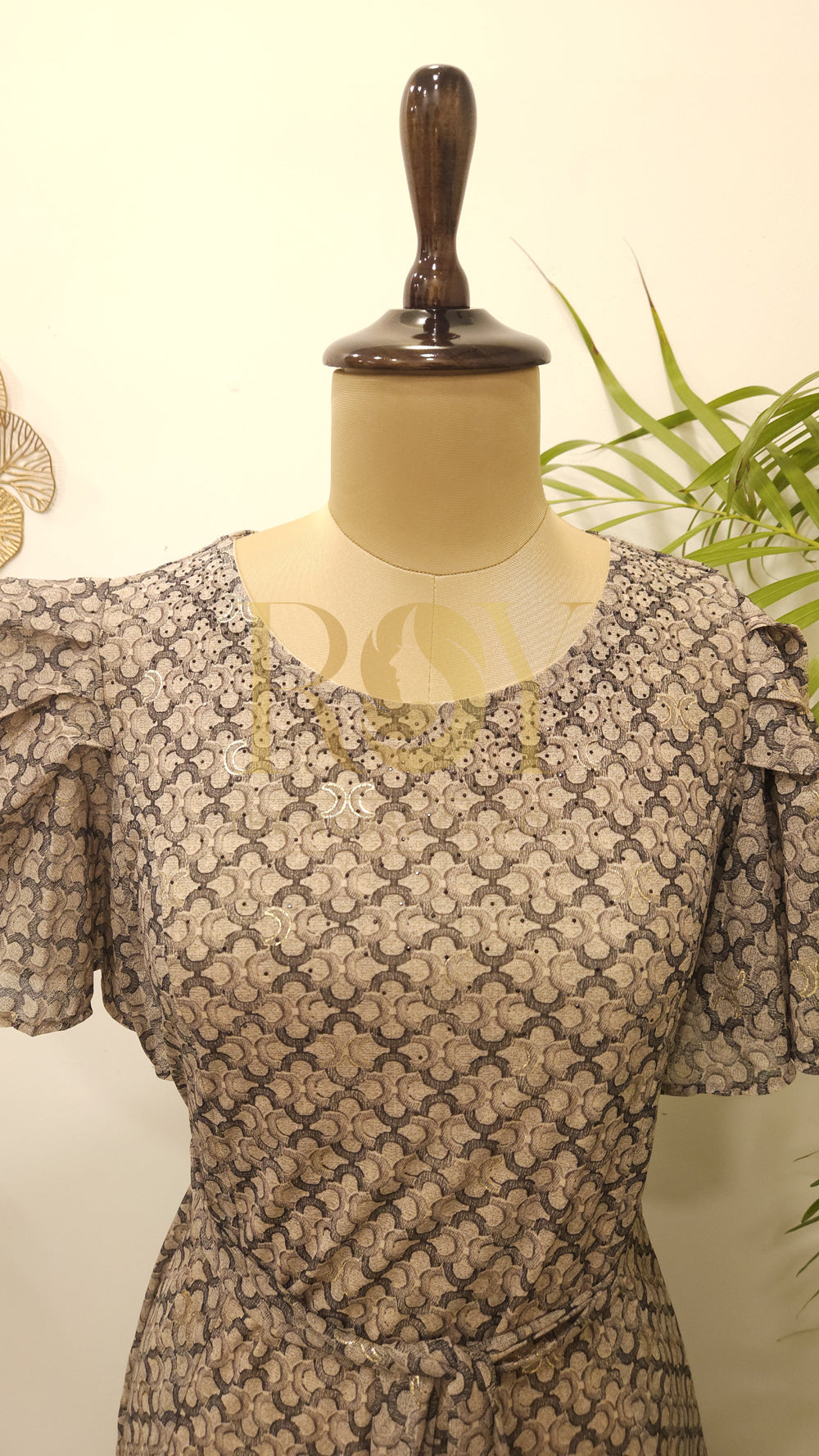 Greyish Beige Printed Dress
