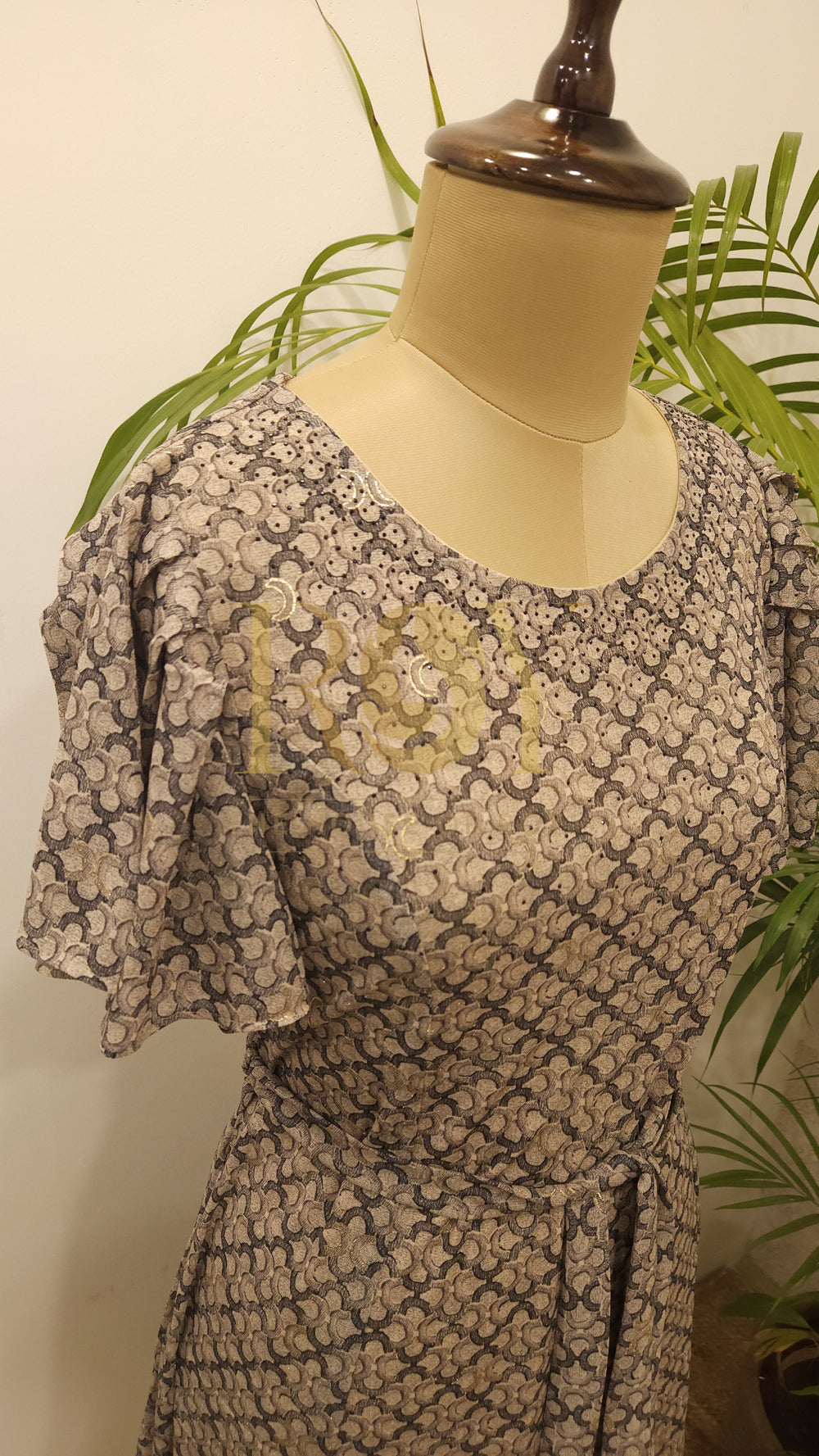 Greyish Beige Printed Dress