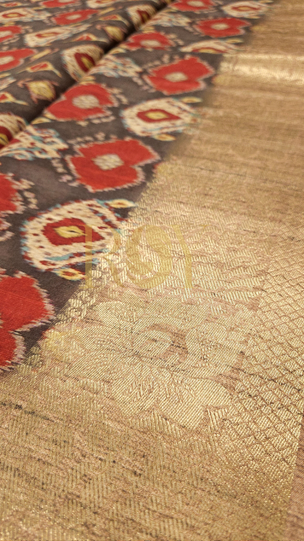 Ikkat print mix raw silk saree