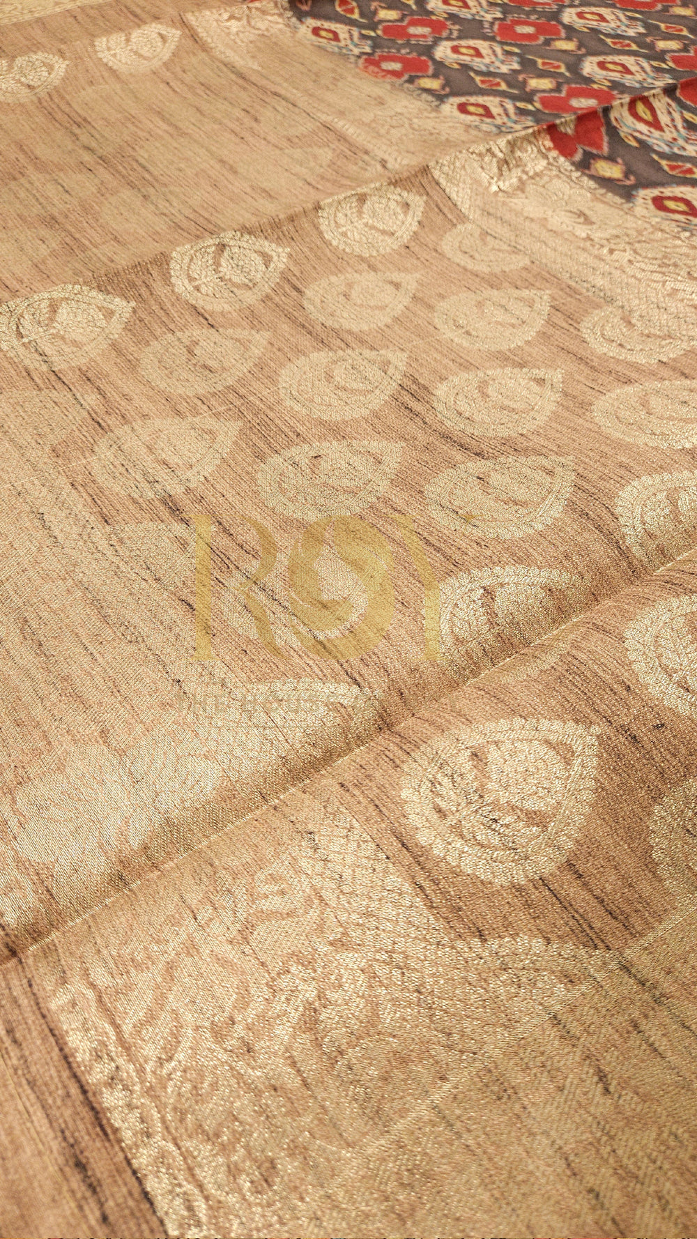 Ikkat print mix raw silk saree