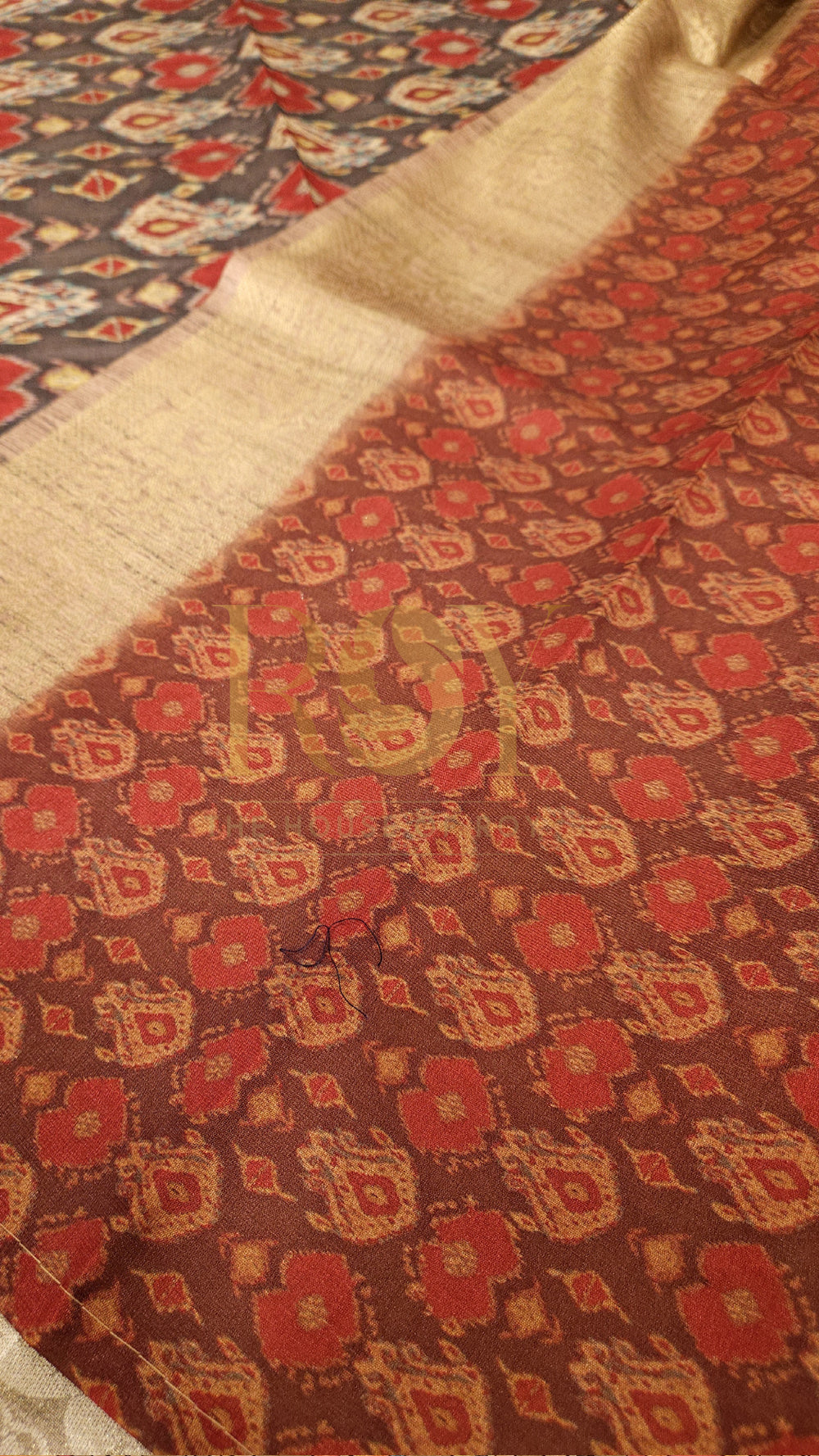Ikkat print mix raw silk saree