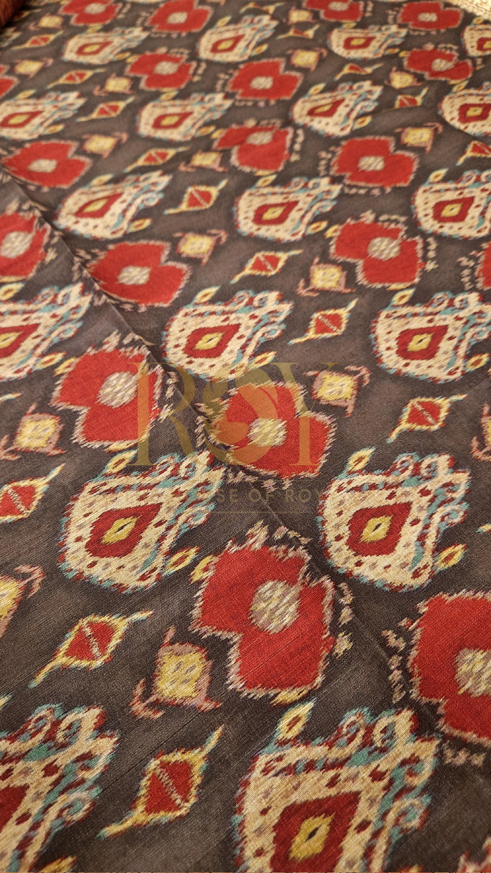 Ikkat print mix raw silk saree