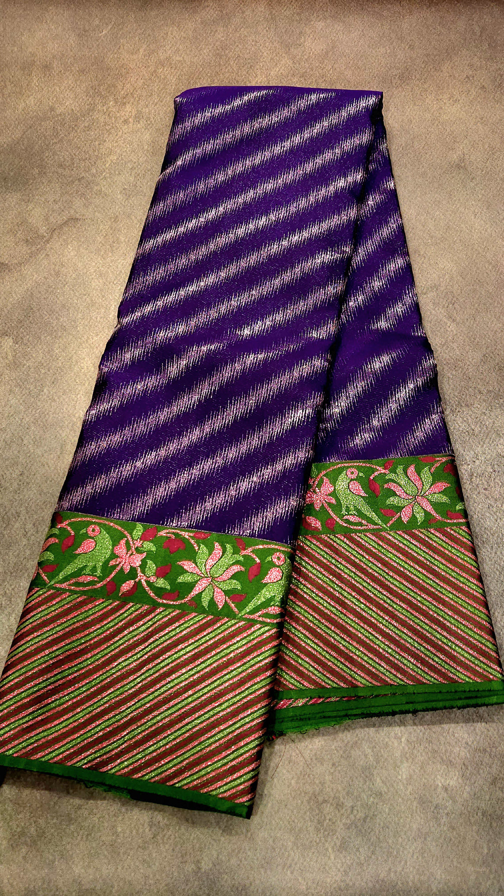 Pure Kancheepuram Silk Saree – Leaf Green with Violet
