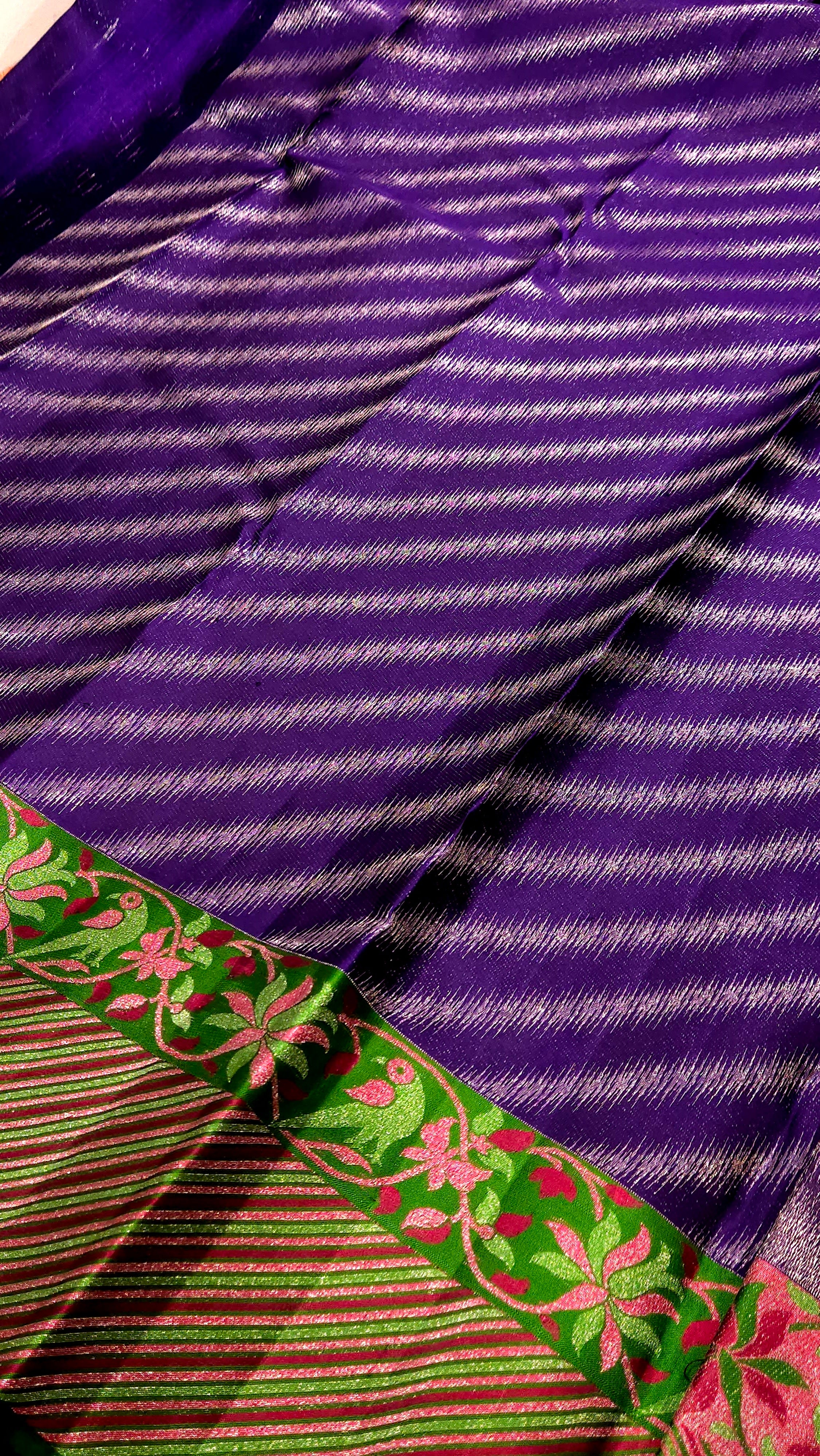 Pure Kancheepuram Silk Saree – Leaf Green with Violet