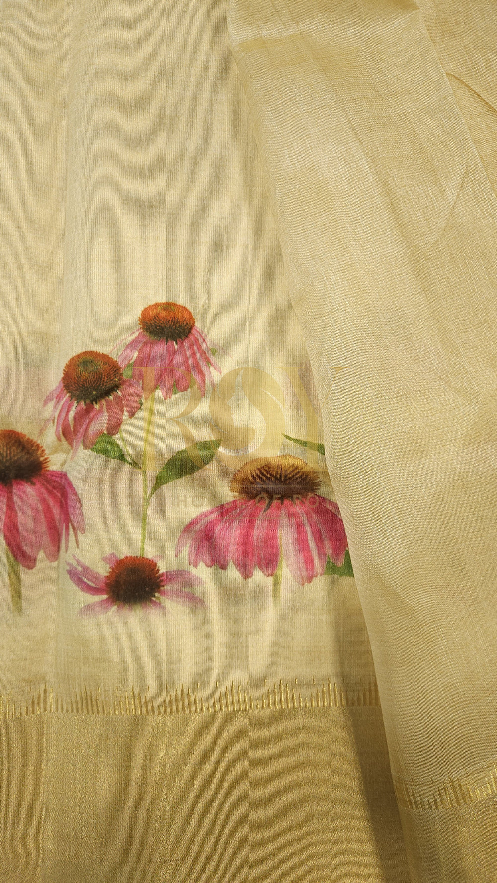 Raw Silk Pink Floral Kasavu Saree