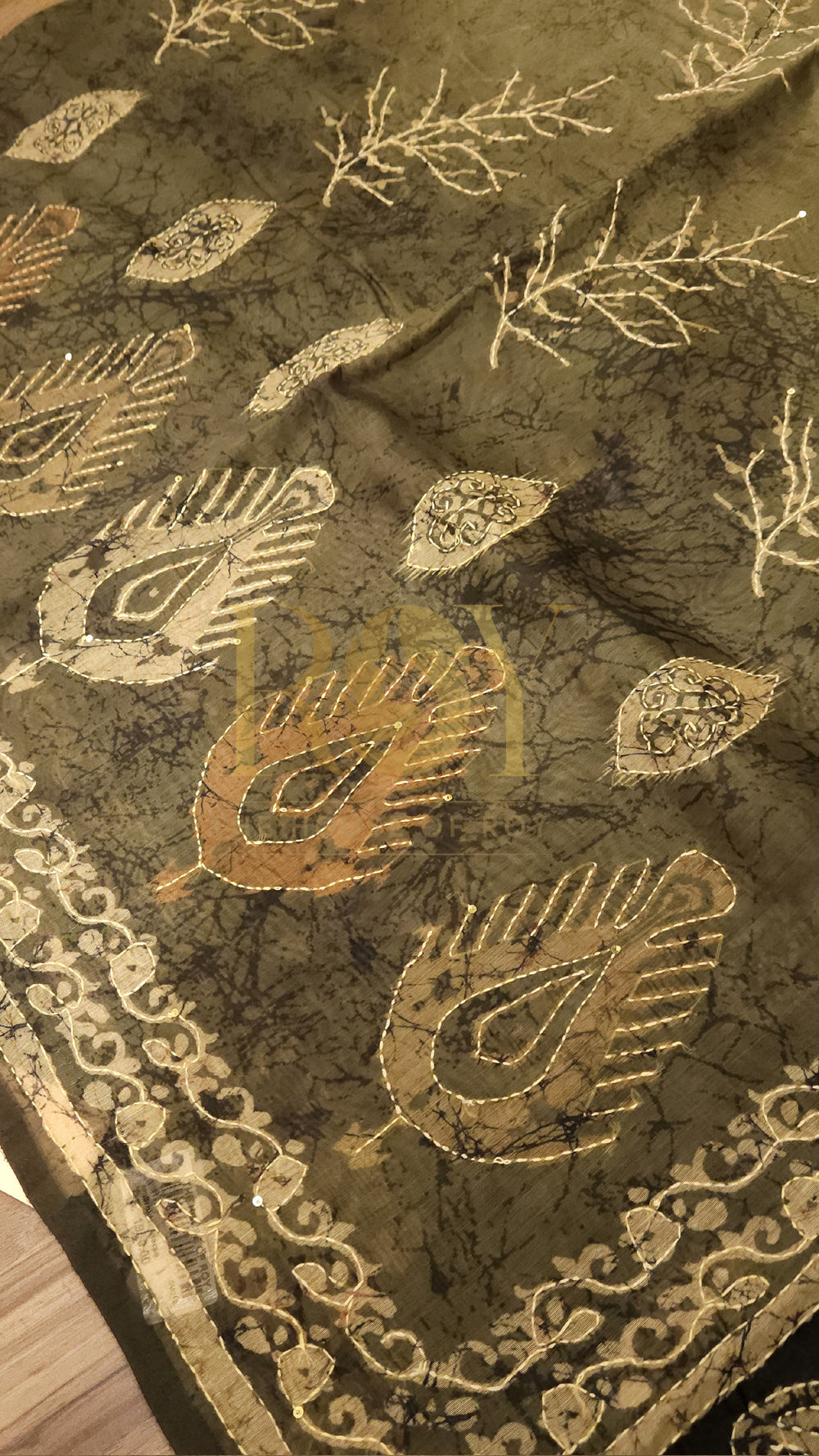 Katha Dusty Green Embroidery Saree
