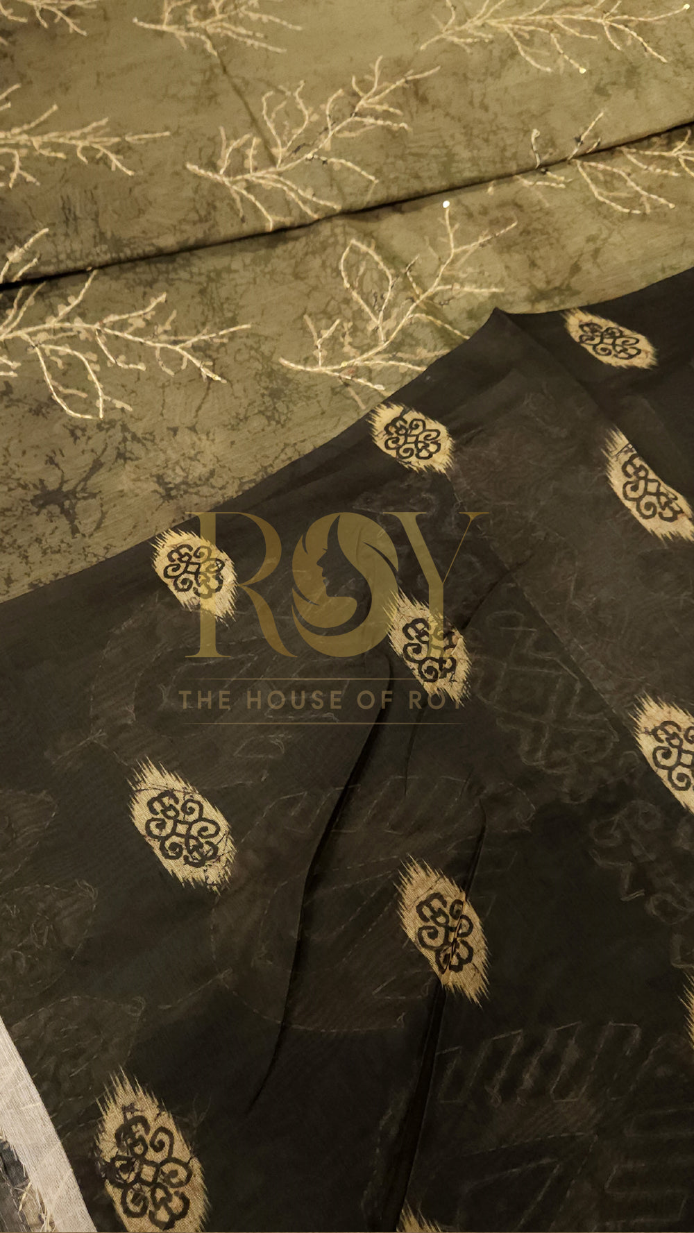 Katha Dusty Green Embroidery Saree