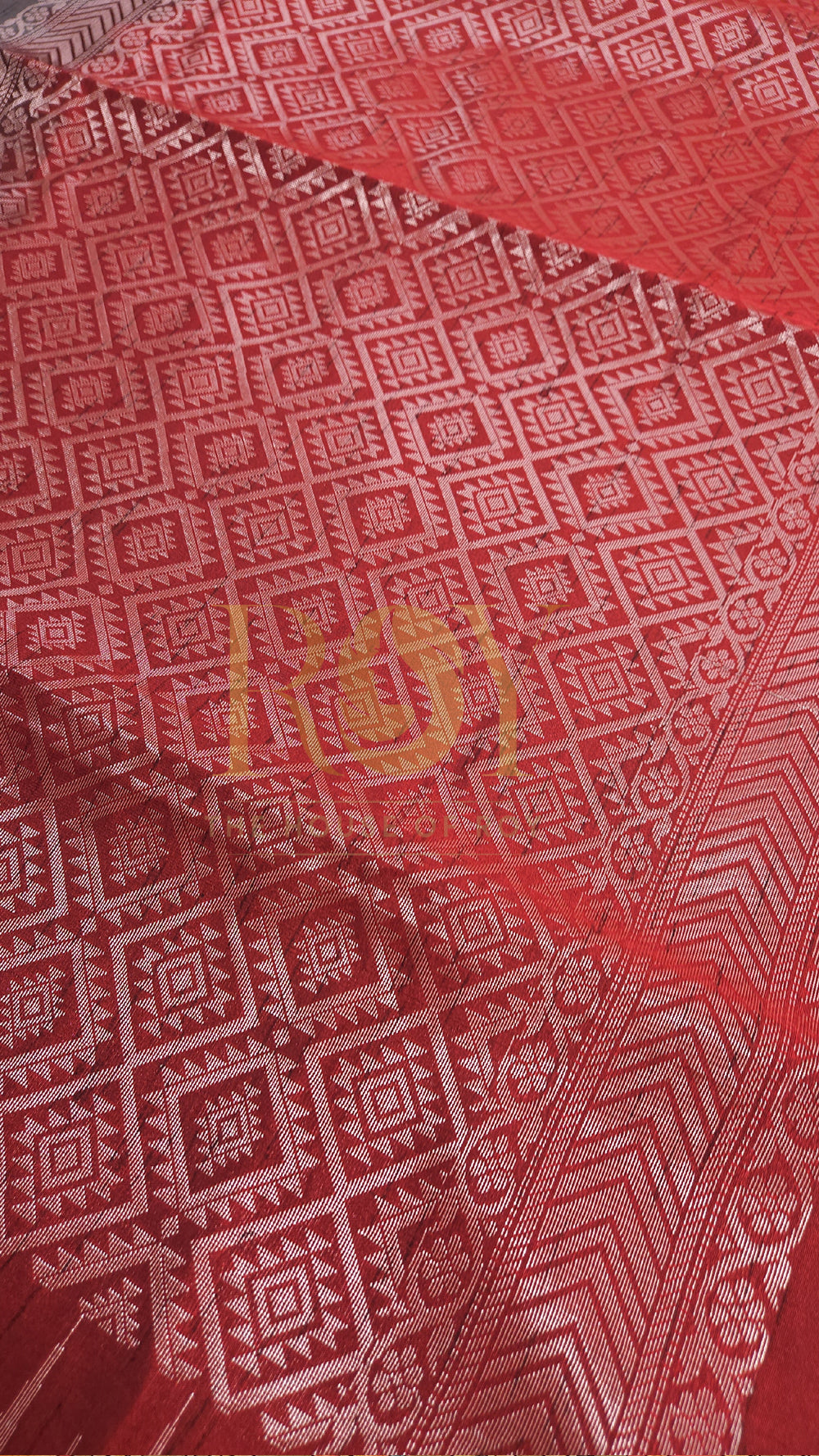 Silver Grey with Kum Kum Red Slub Silk Saree
