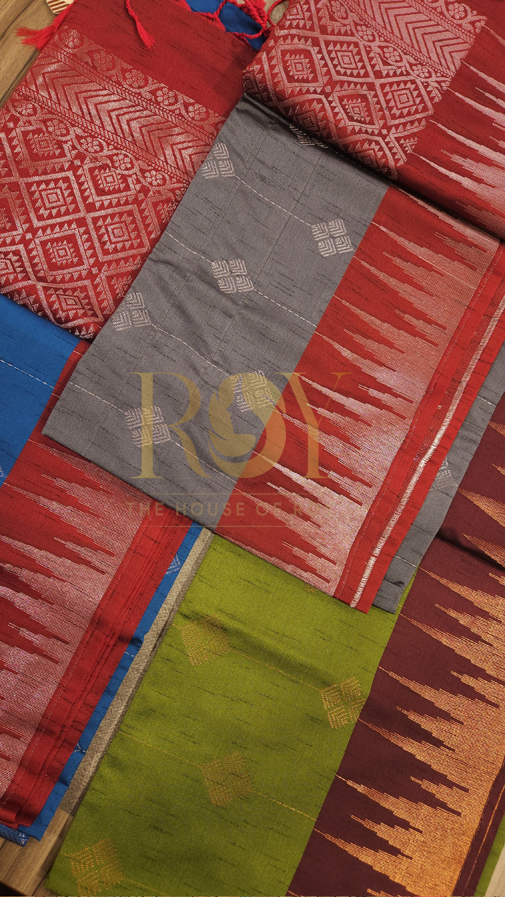 Silver Grey with Kum Kum Red Slub Silk Saree