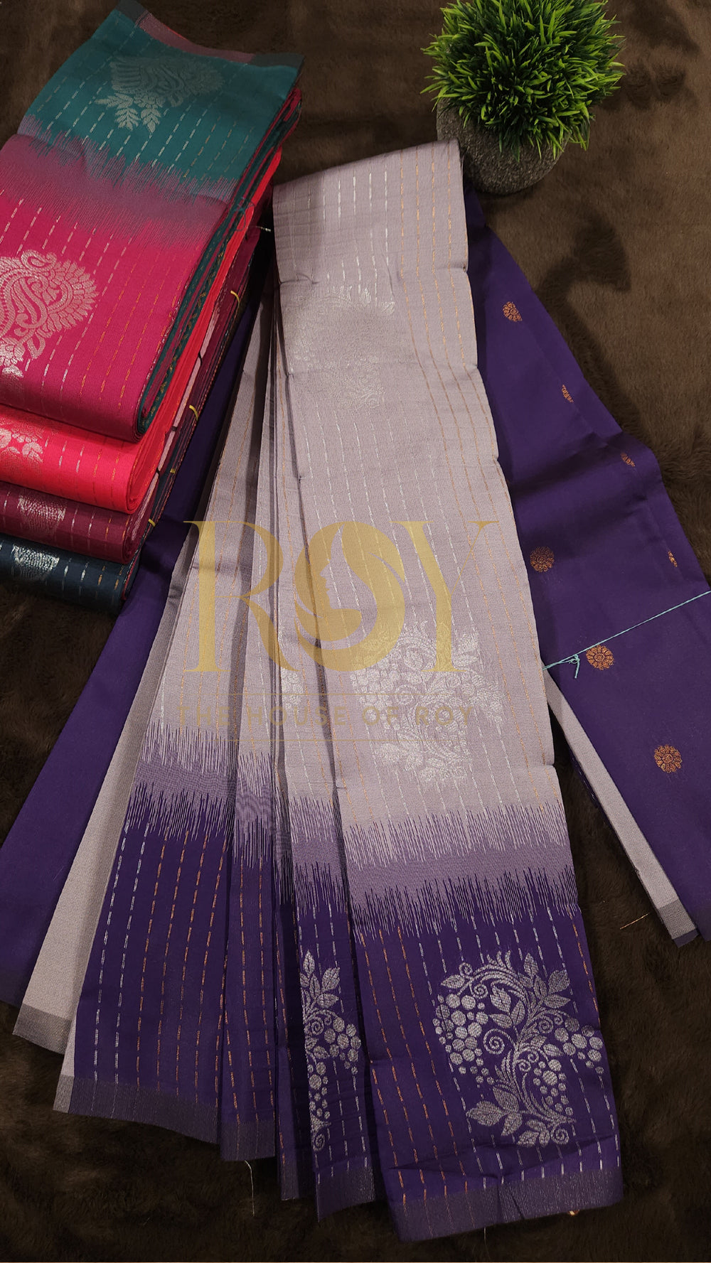 Lavender with violet mix silk saree