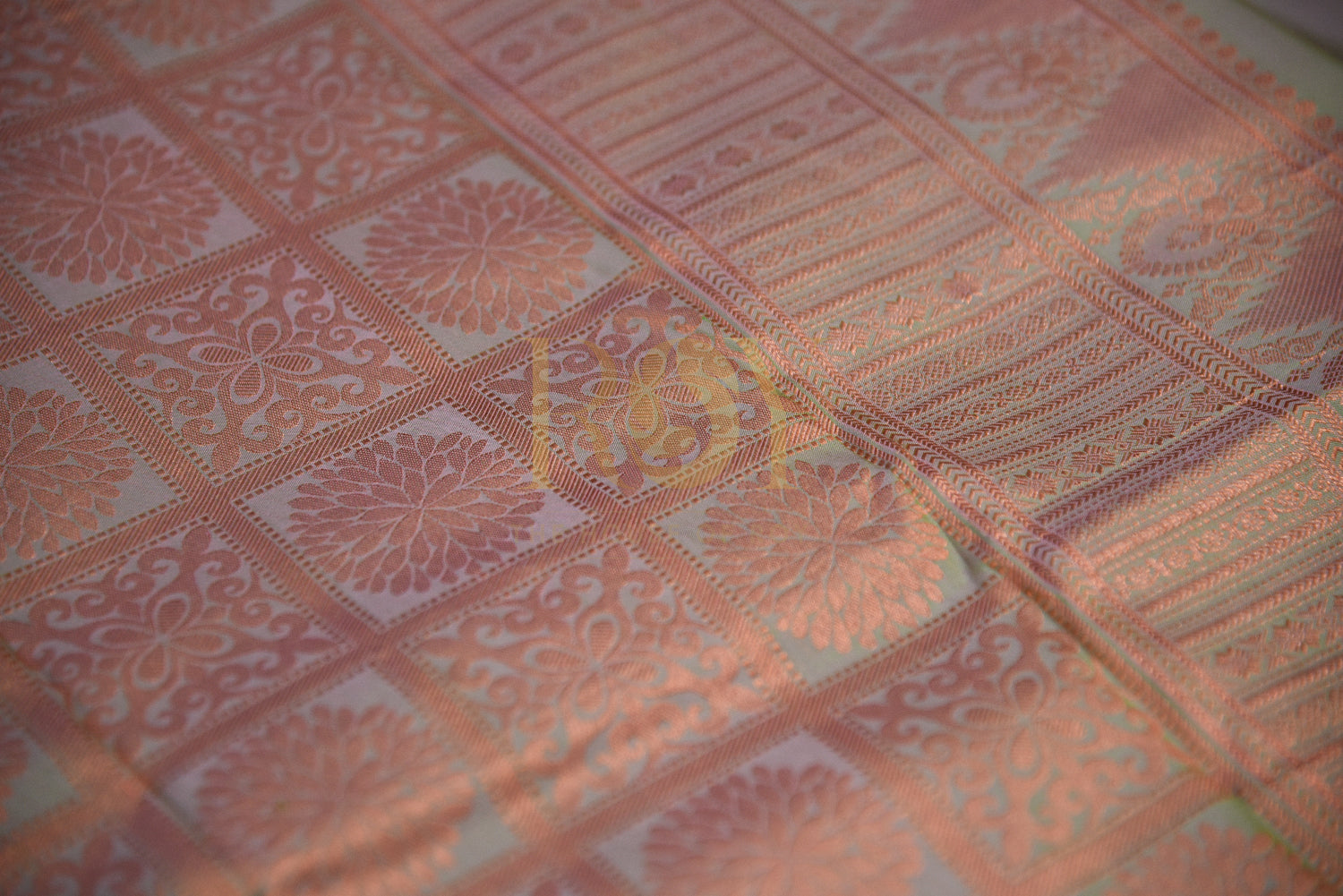 Leaf Green Pure Silk Saree with Copper Jari Butta