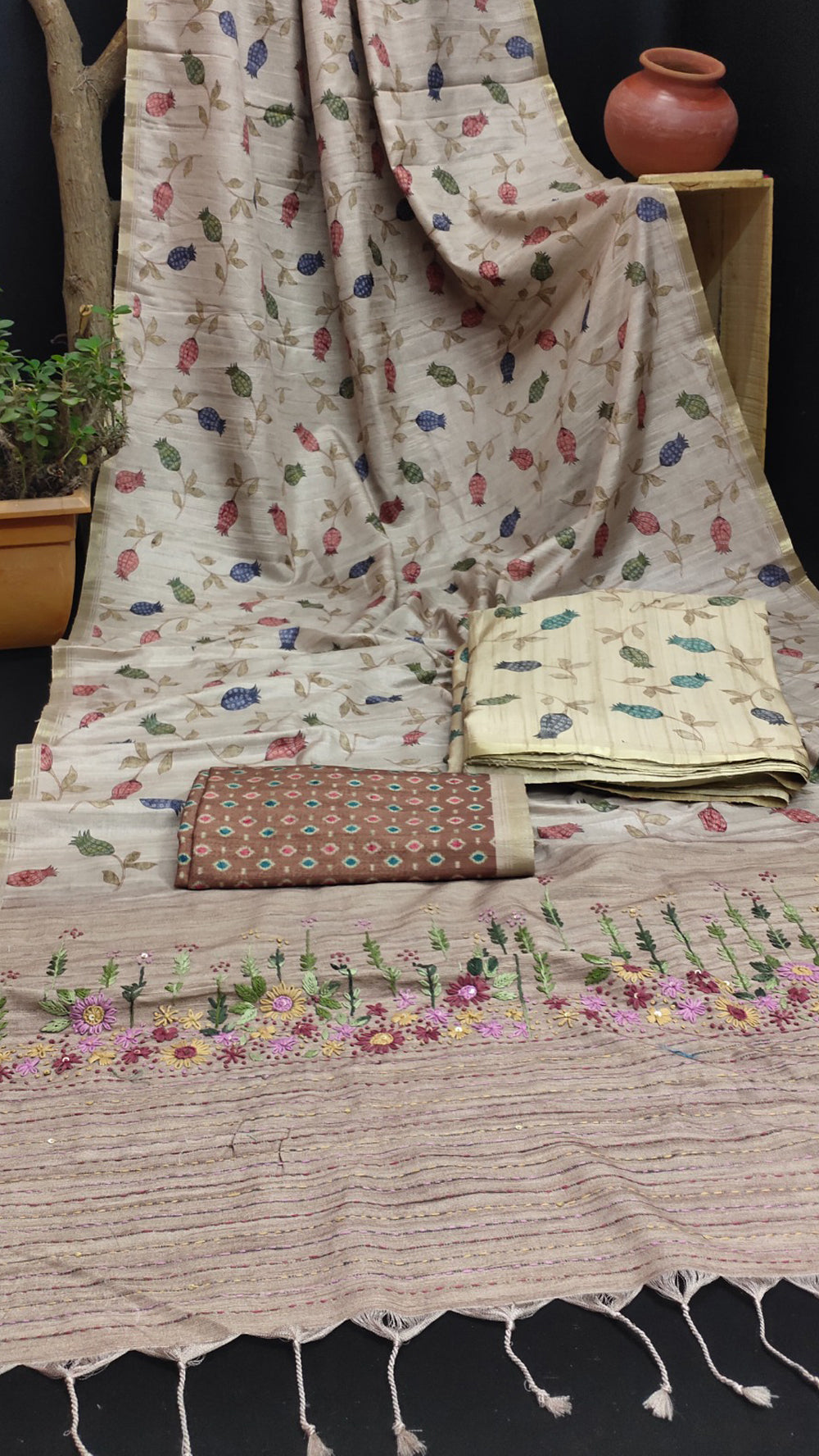 Bhagalpuri Silk Cotton Embroidery Saree