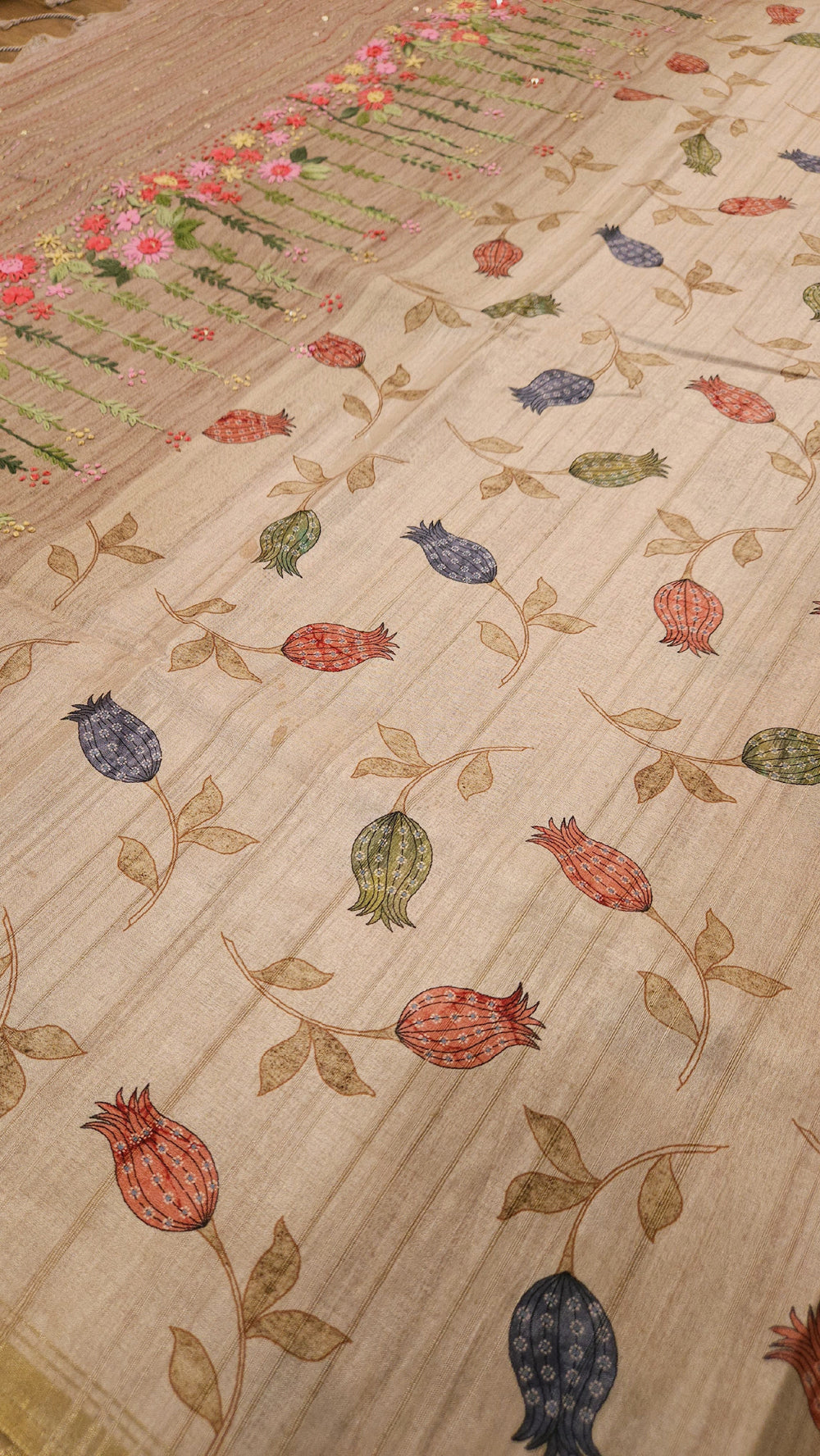 Bhagalpuri Silk Cotton Embroidery Saree