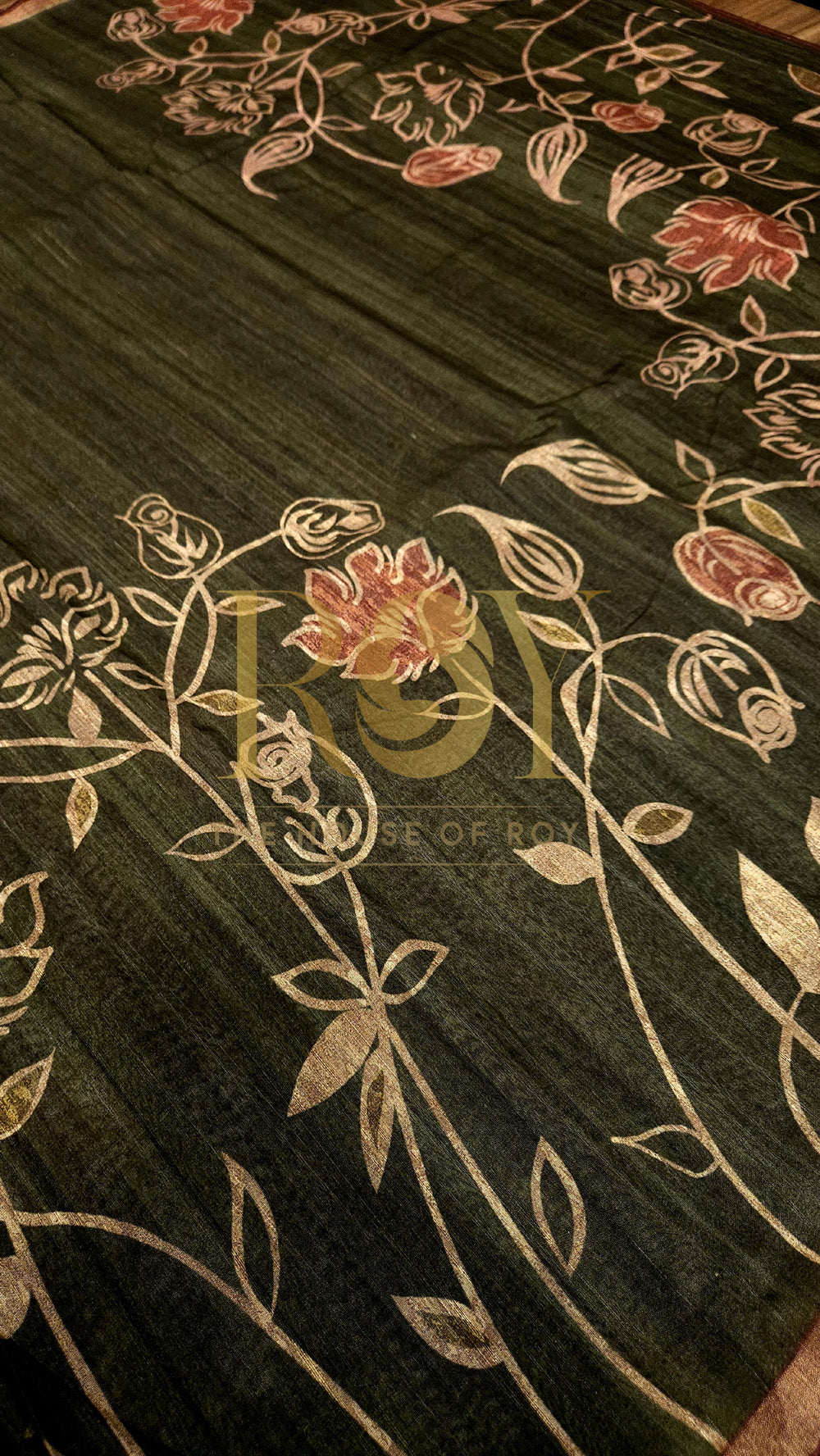 Printed Soft Mix Cotton Saree in Dark Green