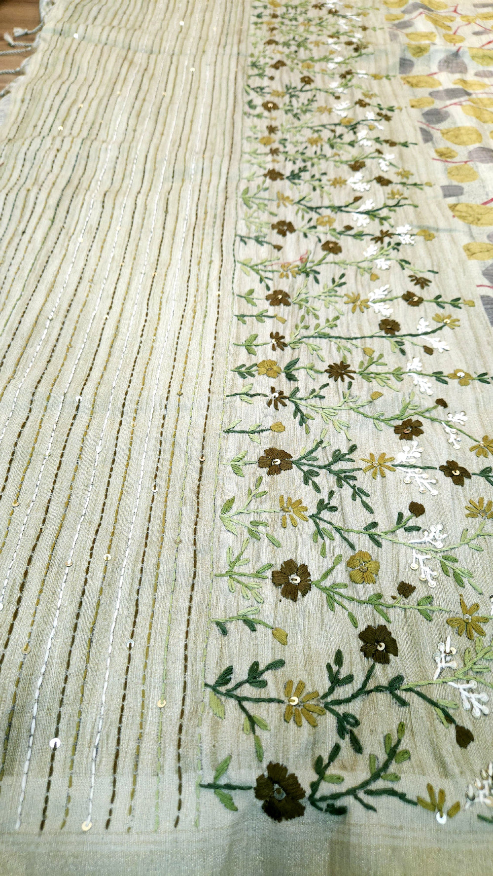 Green Bhagalpuri Silk Cotton Embroidery Saree