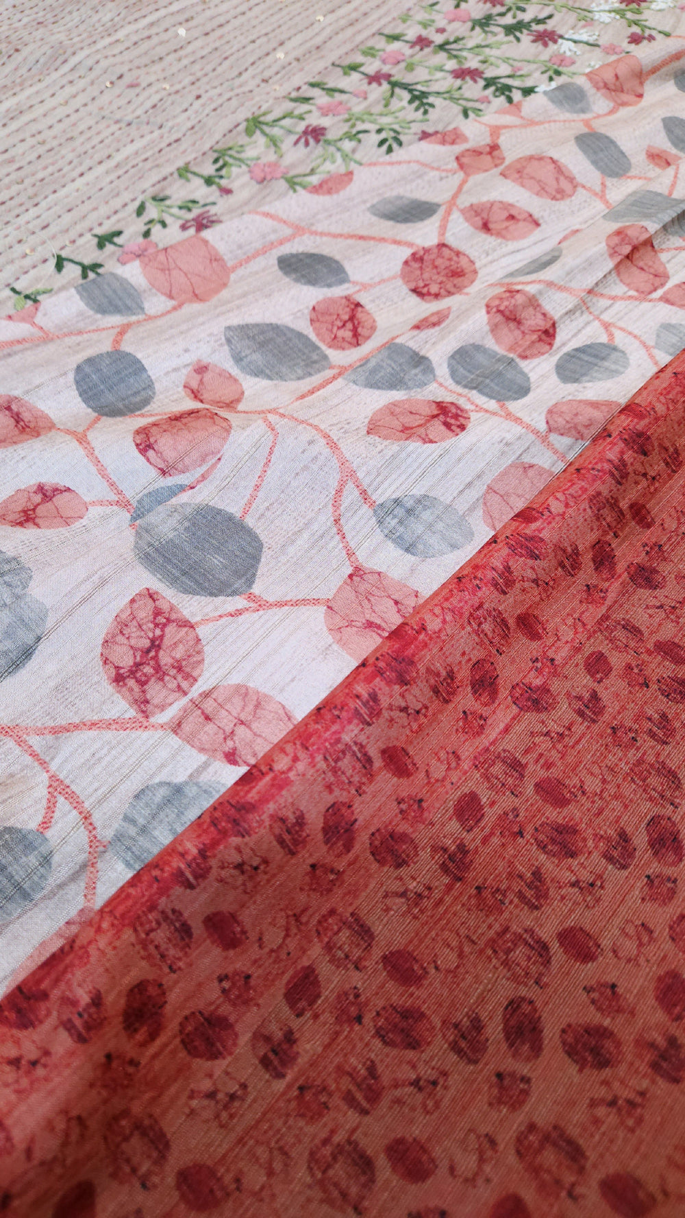 Pale Rust Bhagalpuri Silk Cotton Embroidery Saree