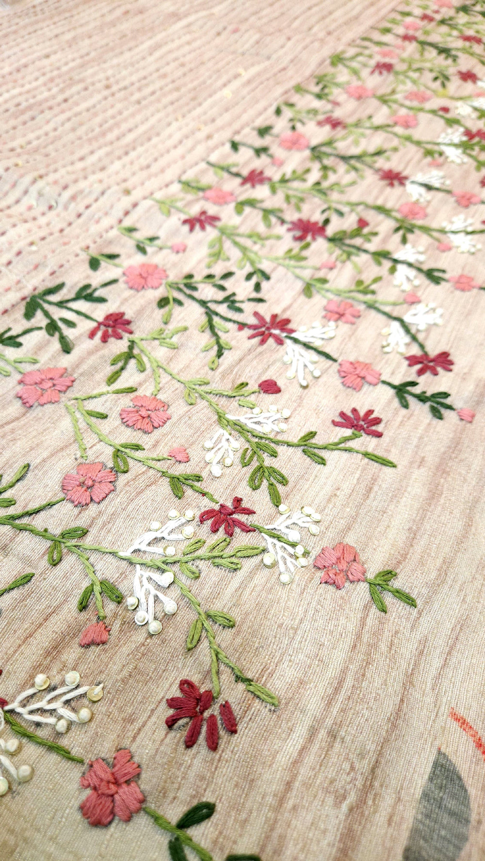 Pale Rust Bhagalpuri Silk Cotton Embroidery Saree