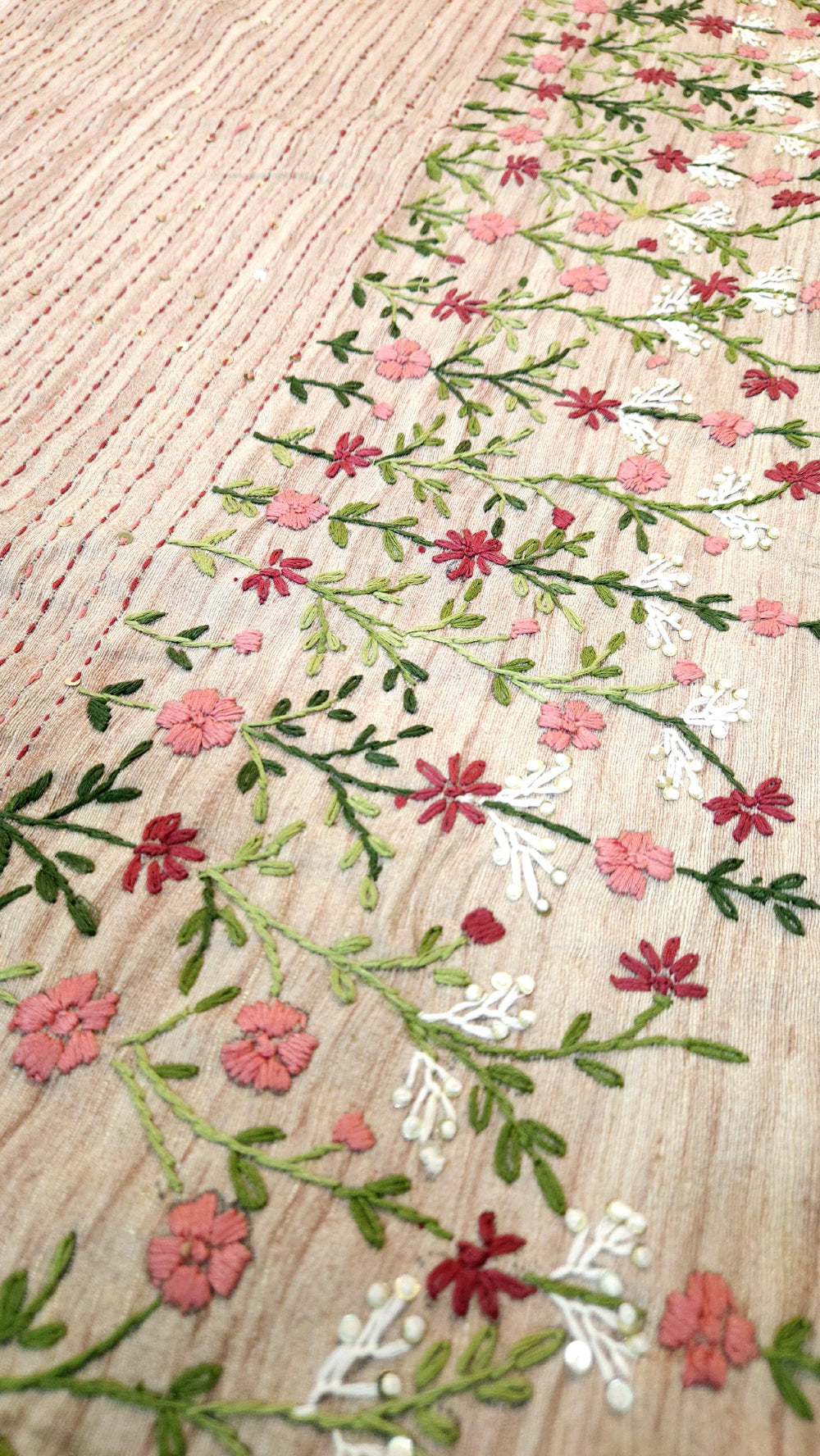Pale Rust Bhagalpuri Silk Cotton Embroidery Saree