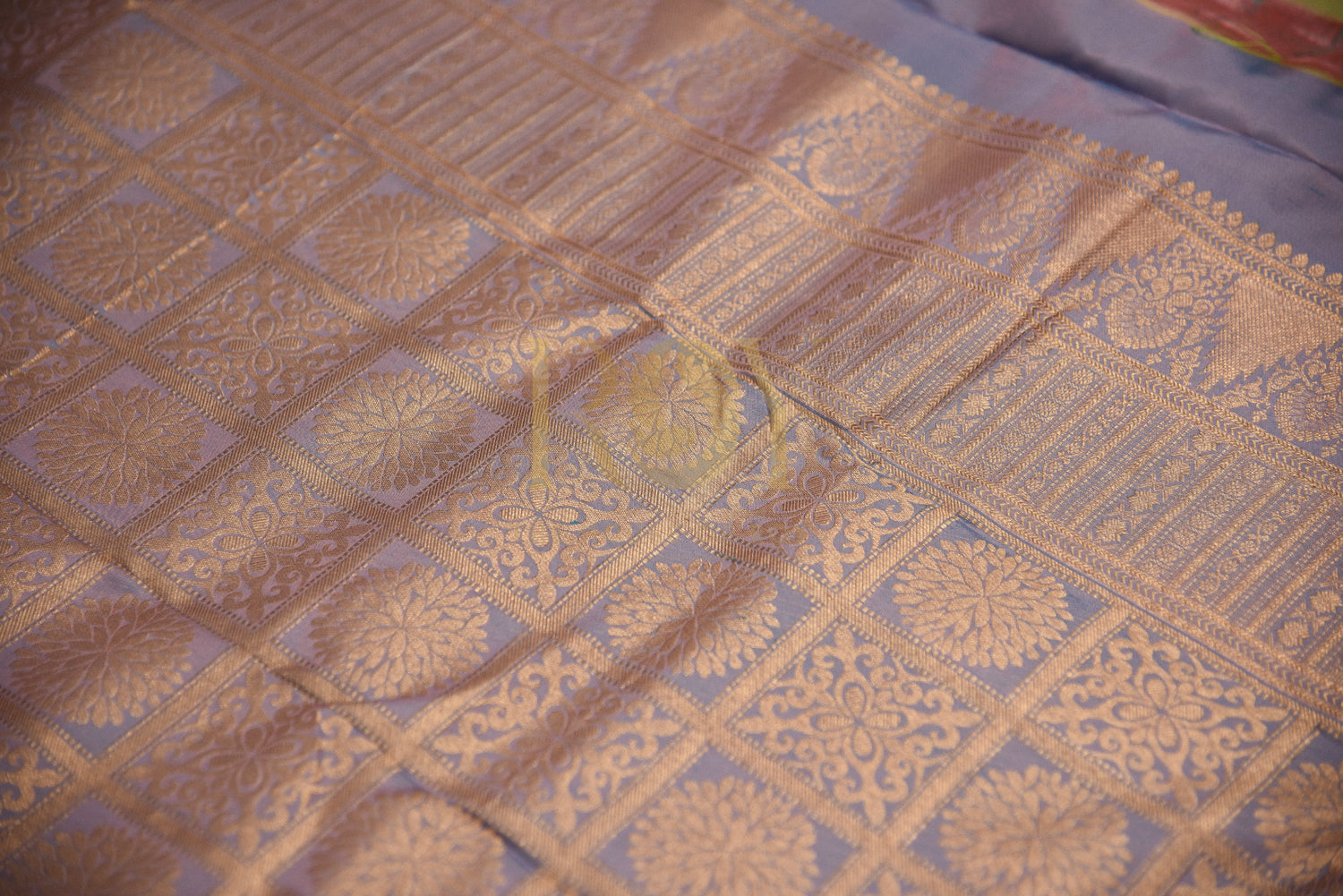 Light Green Pure Silk Saree with Copper Jari Butta