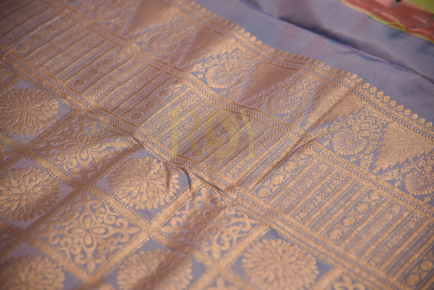 Light Green Pure Silk Saree with Copper Jari Butta