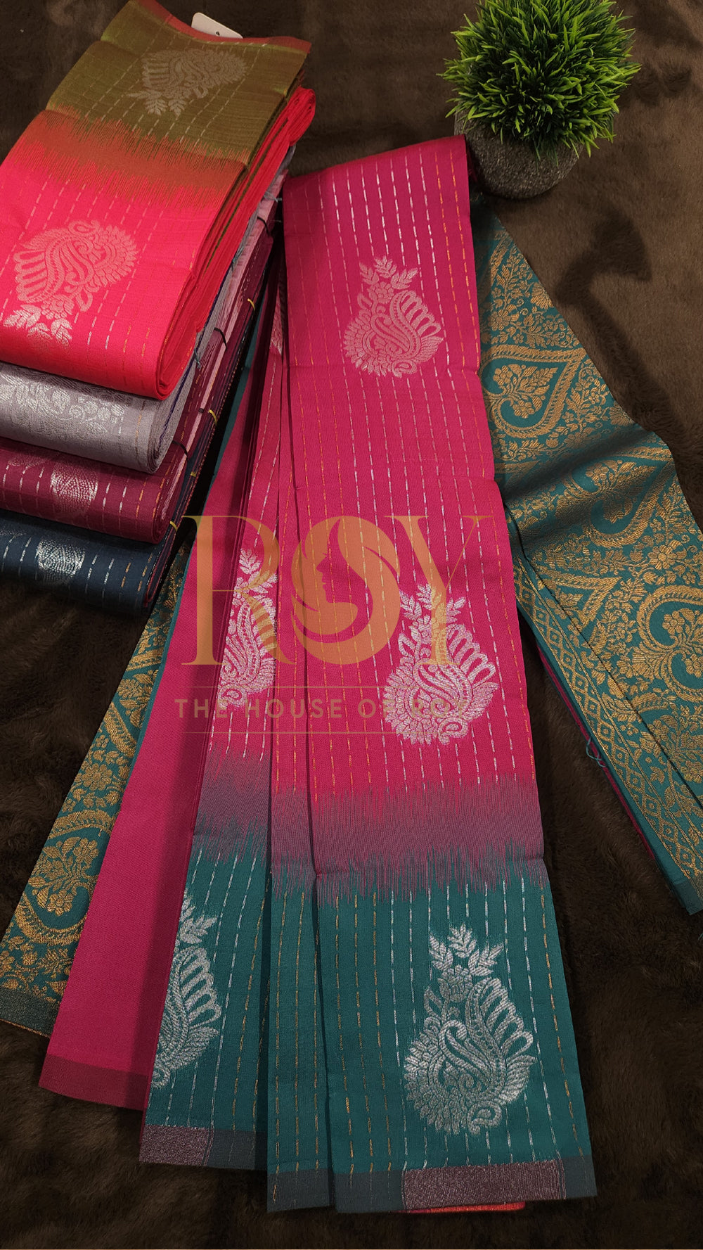 Kum Kum Pink & Emerald Green Mix Silk Saree