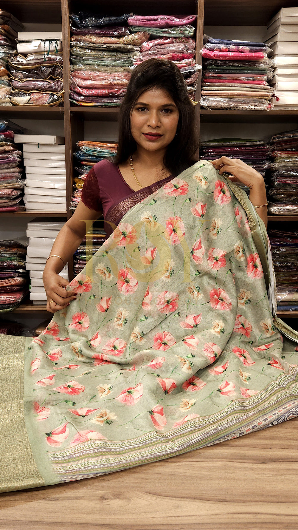 Light Pista Green Digital Floral Print Saree