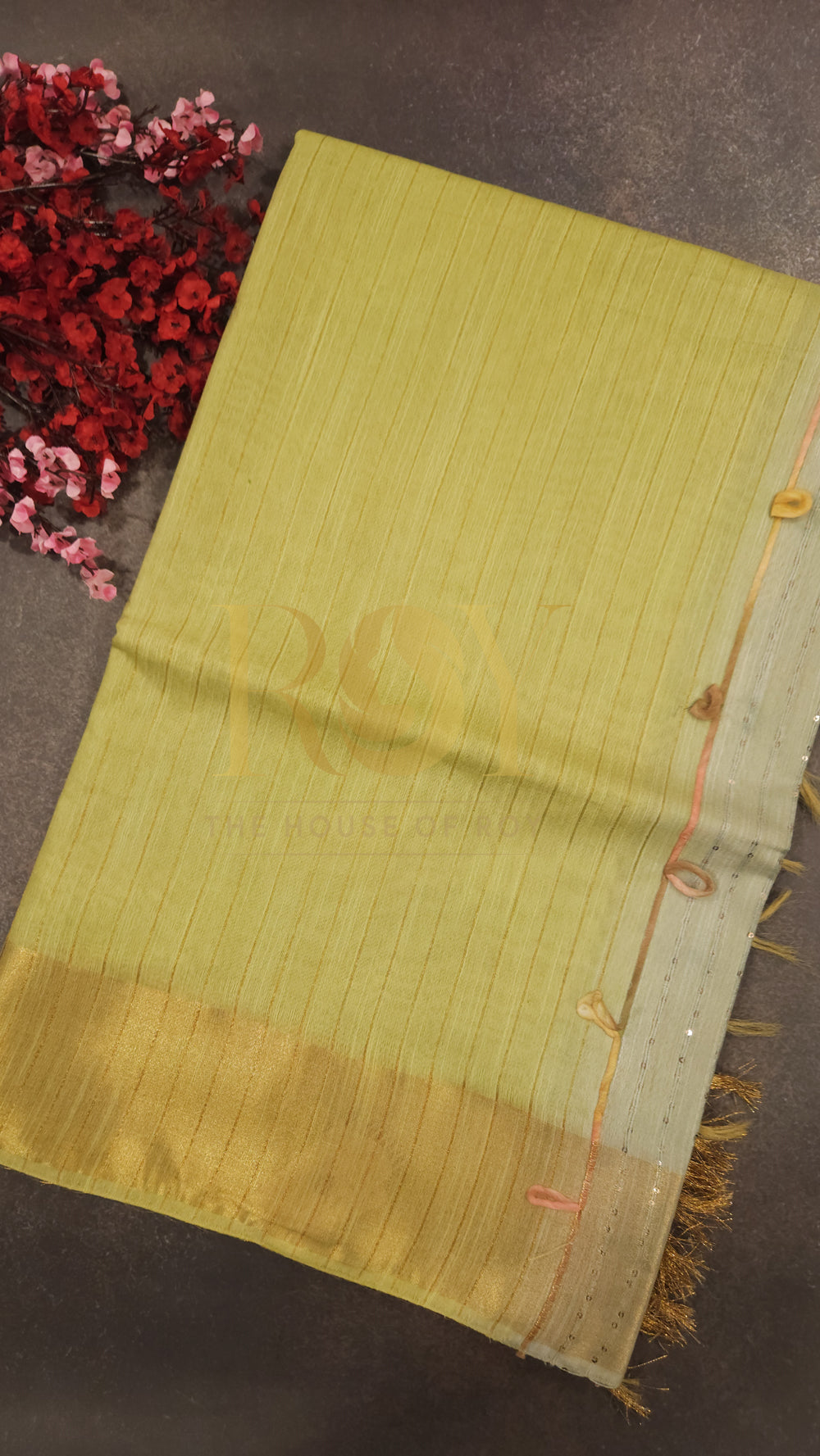 Lime Green Mix Tussar Saree