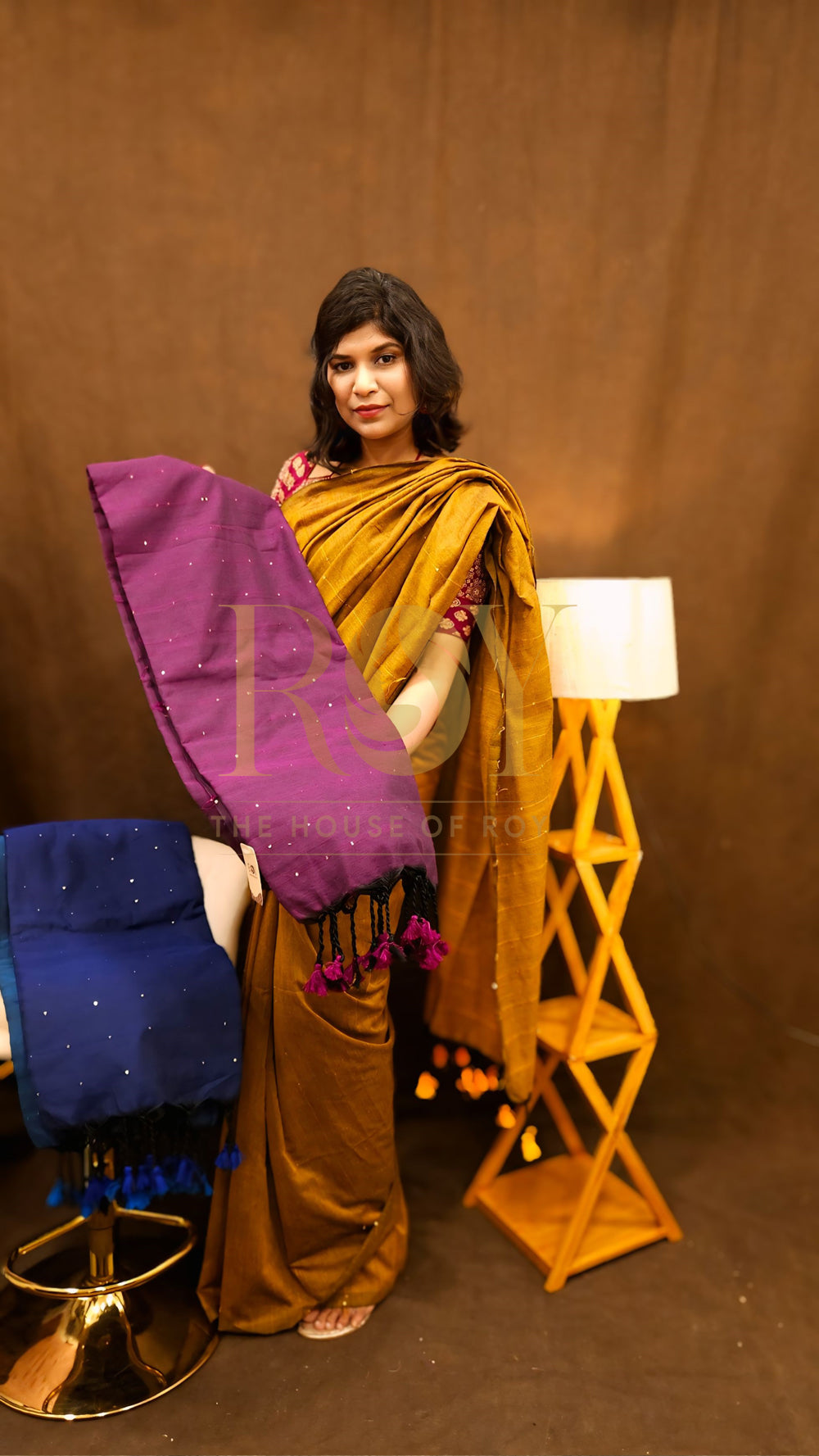 Magenta Sequinned Khadi Mul Cotton Saree