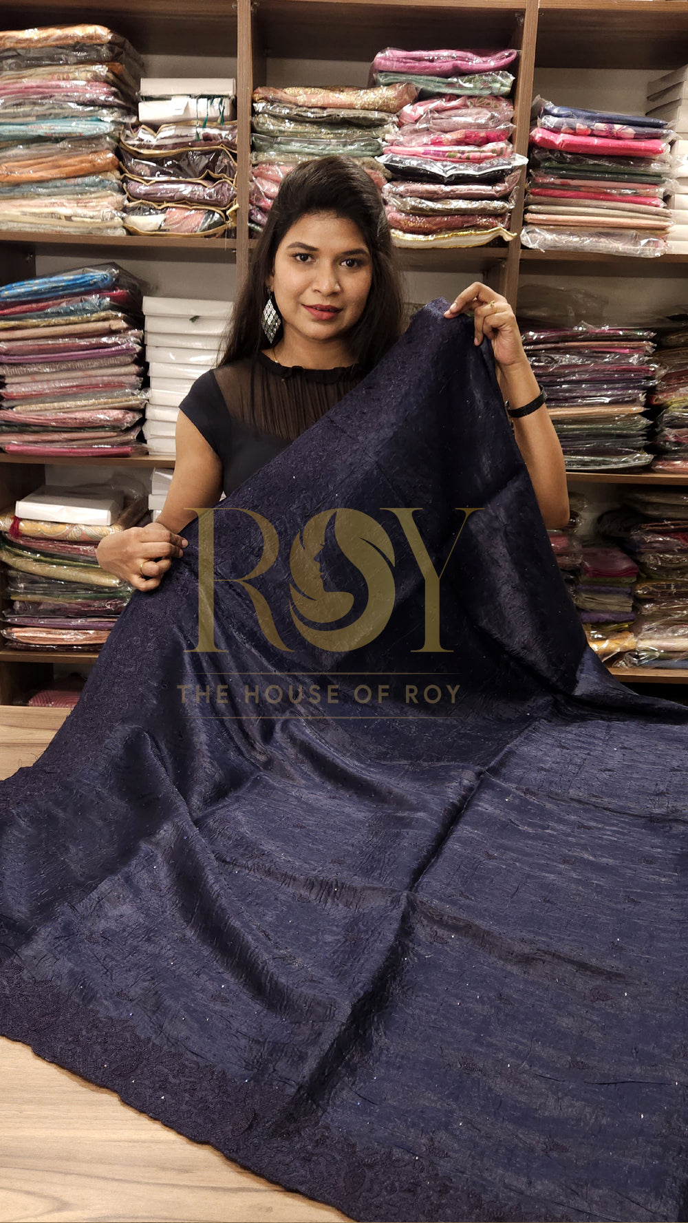 Midnight Blue Crushed Shimmer Saree