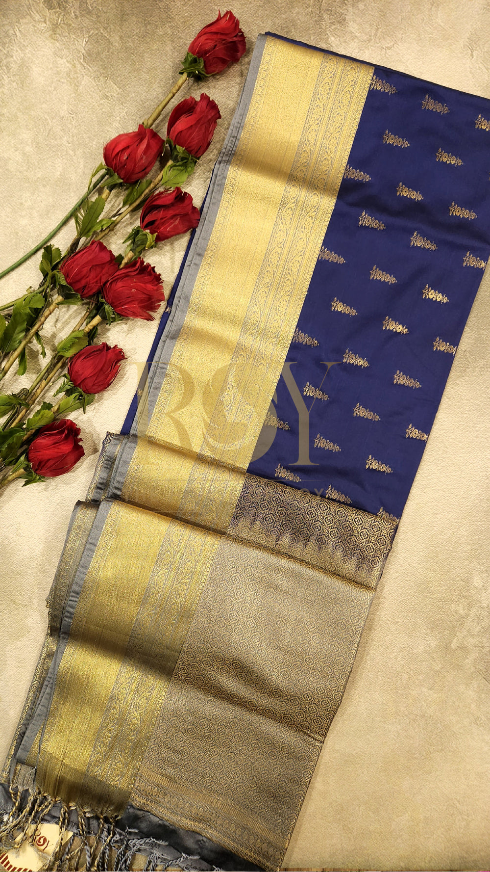 Midnight Blue 1000 Butta Soft Silk Saree